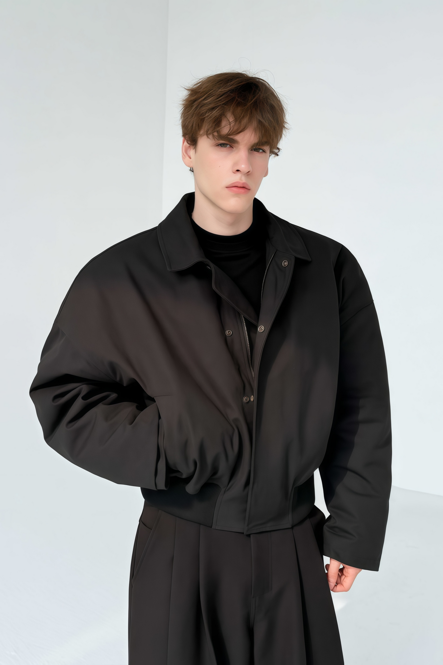 Thor black cinched-waist cropped cotton jacket