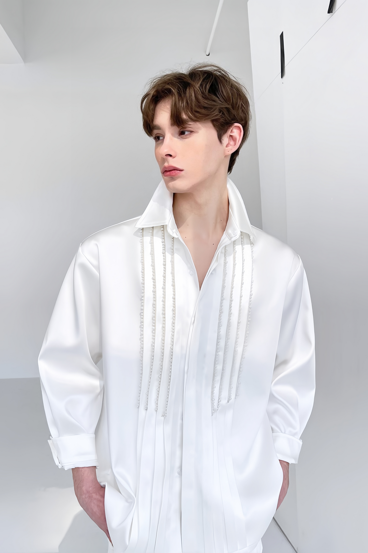 Mathis white faux-pearl embellishment shirt
