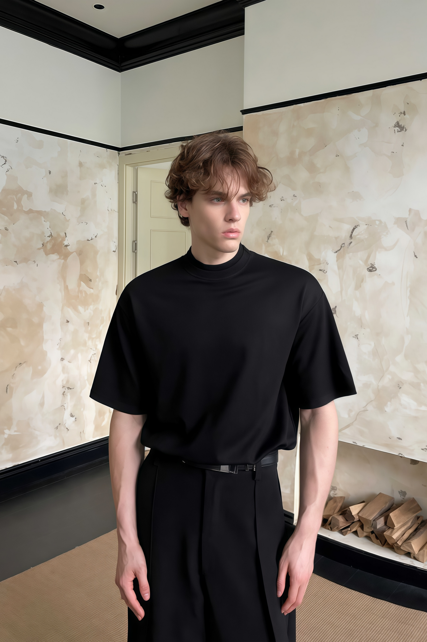 Yves black double-collar T-shirt