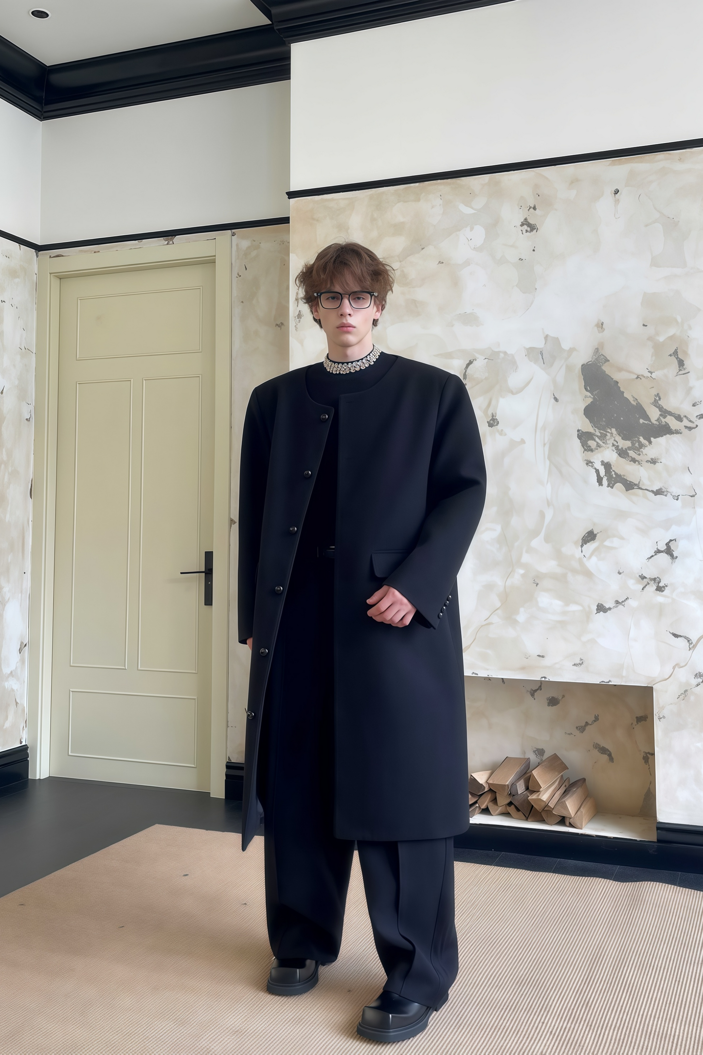 Alexandre black structured wool maxi coat