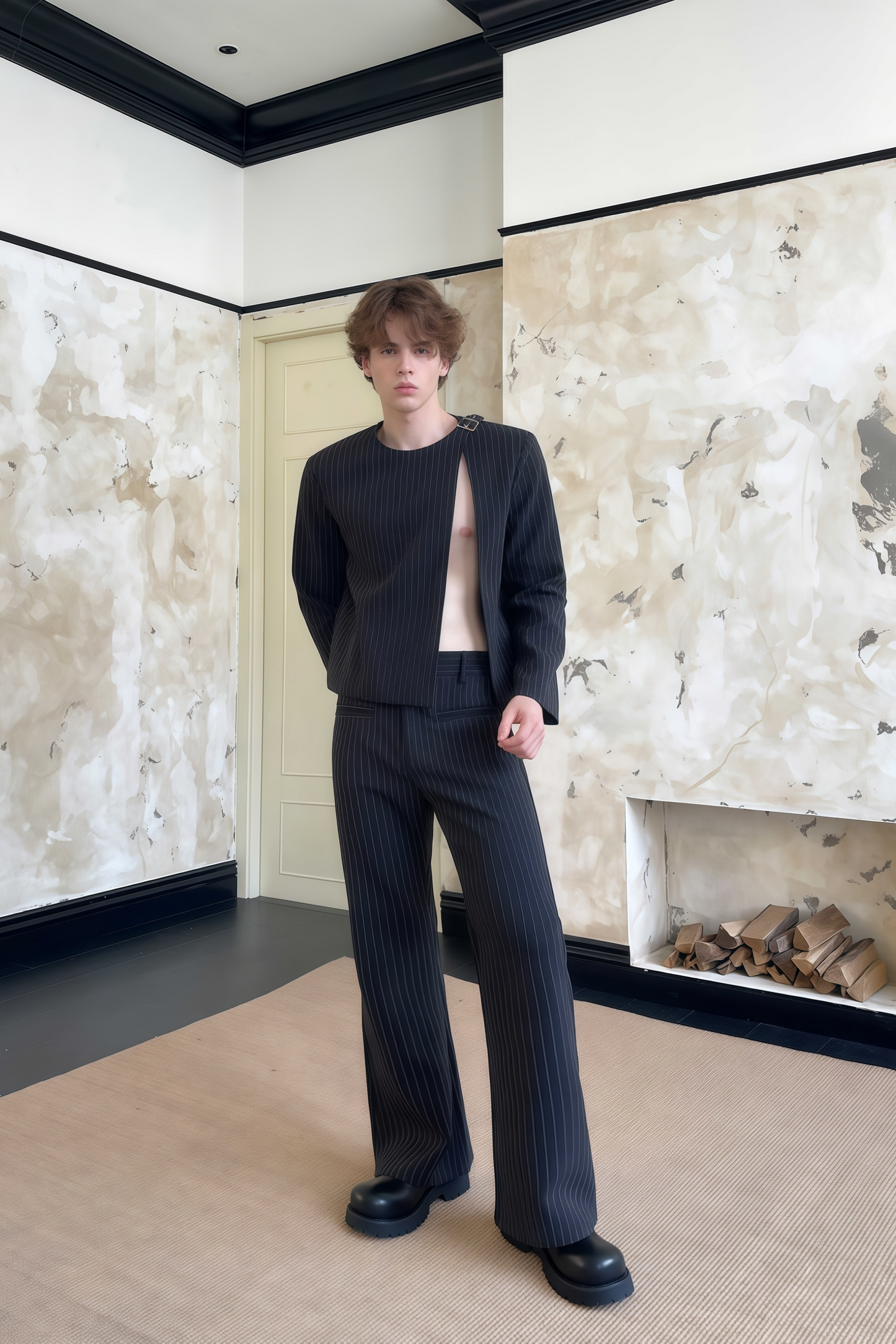 Viktor black asymmetric cut-out suit