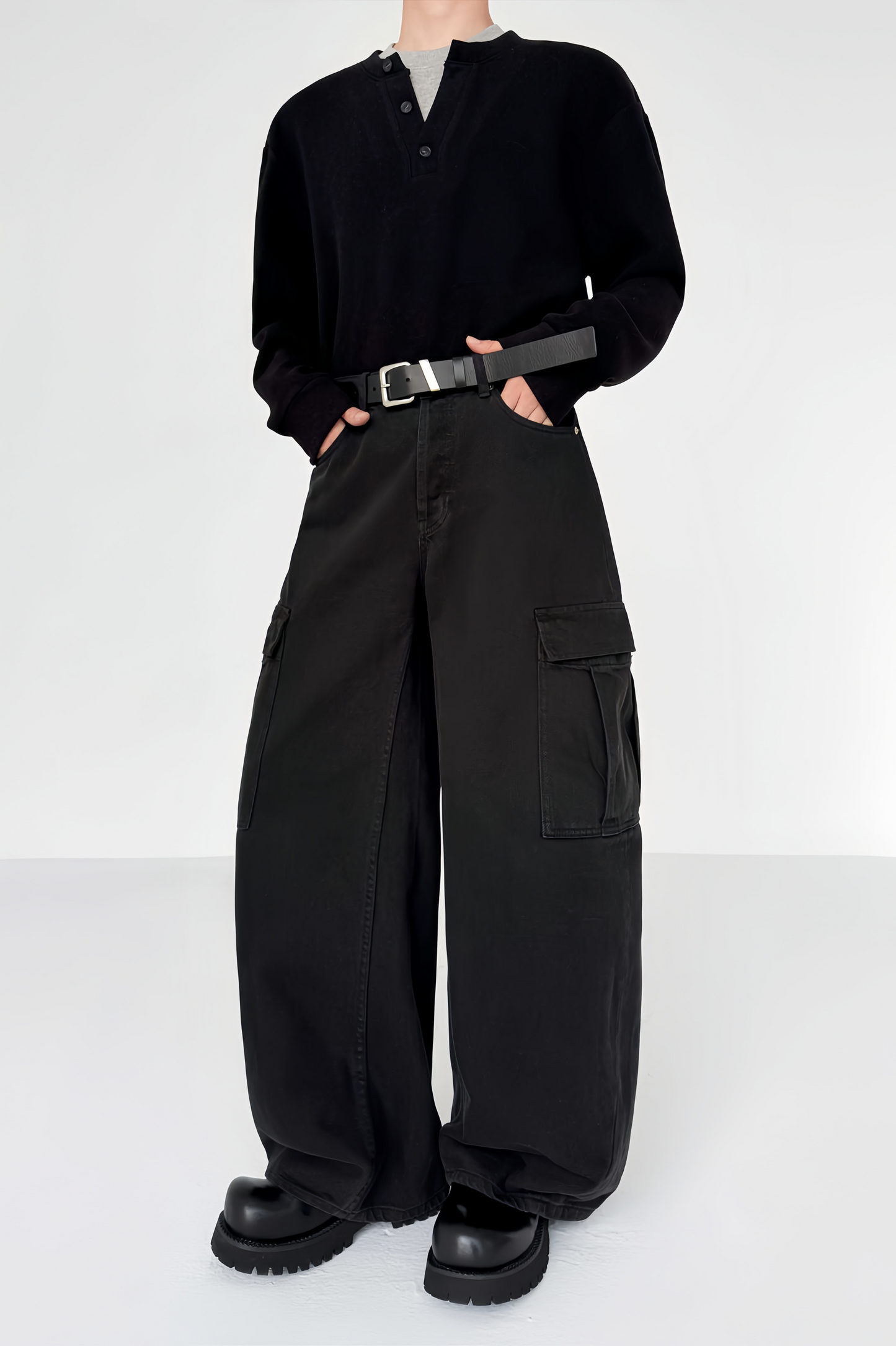 Lucien black large-pocket trousers