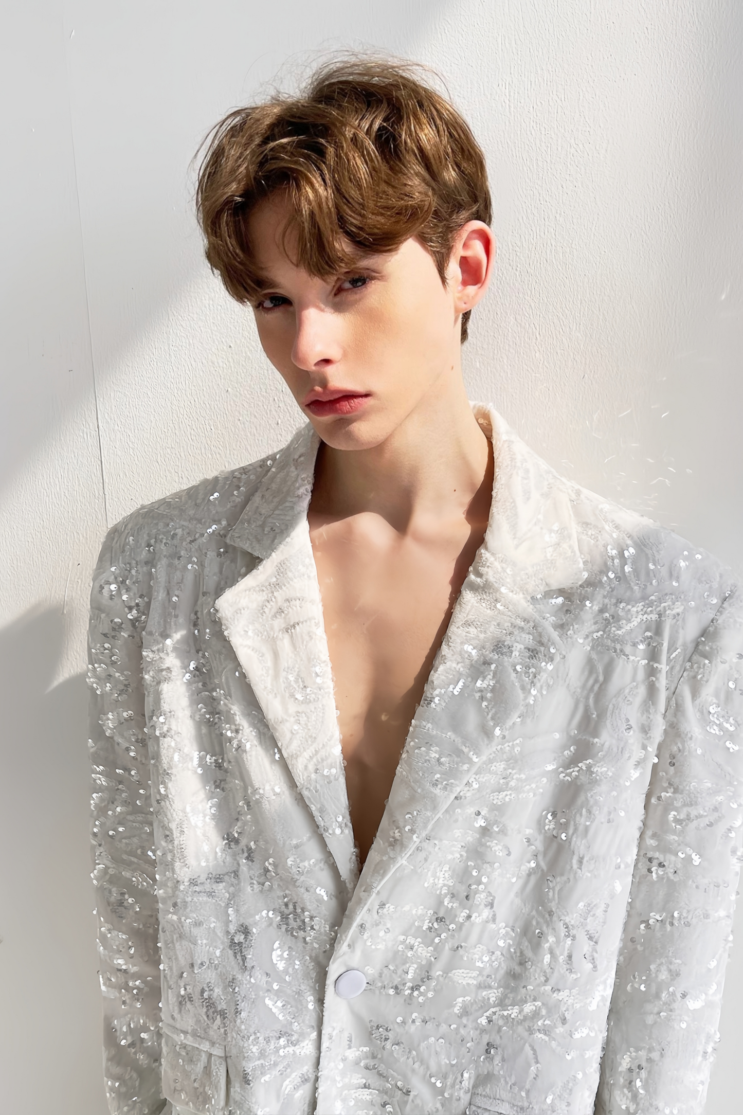 Matteo white sequin-embellishment blazer