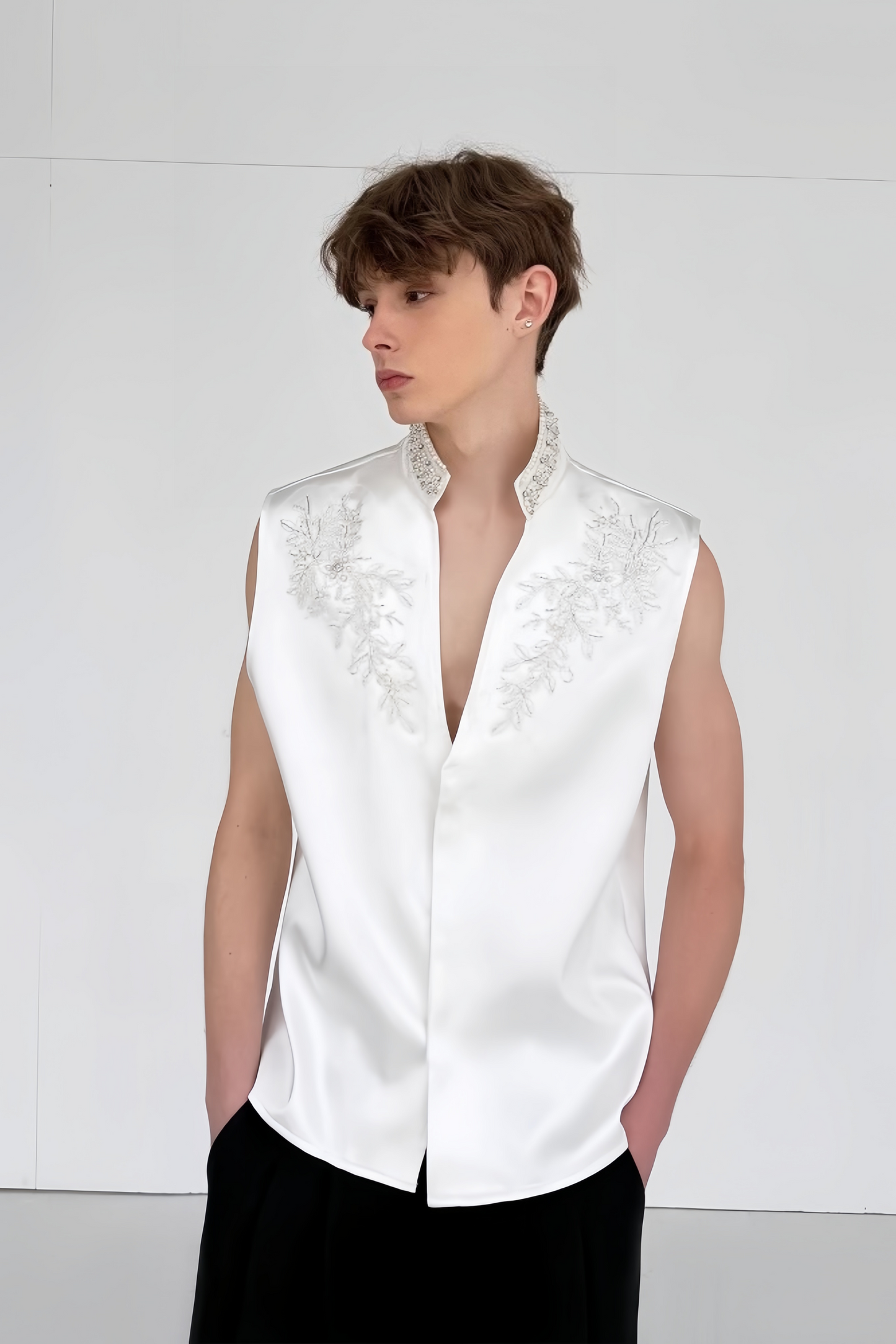 Milan white faux-pearl embellishment vest