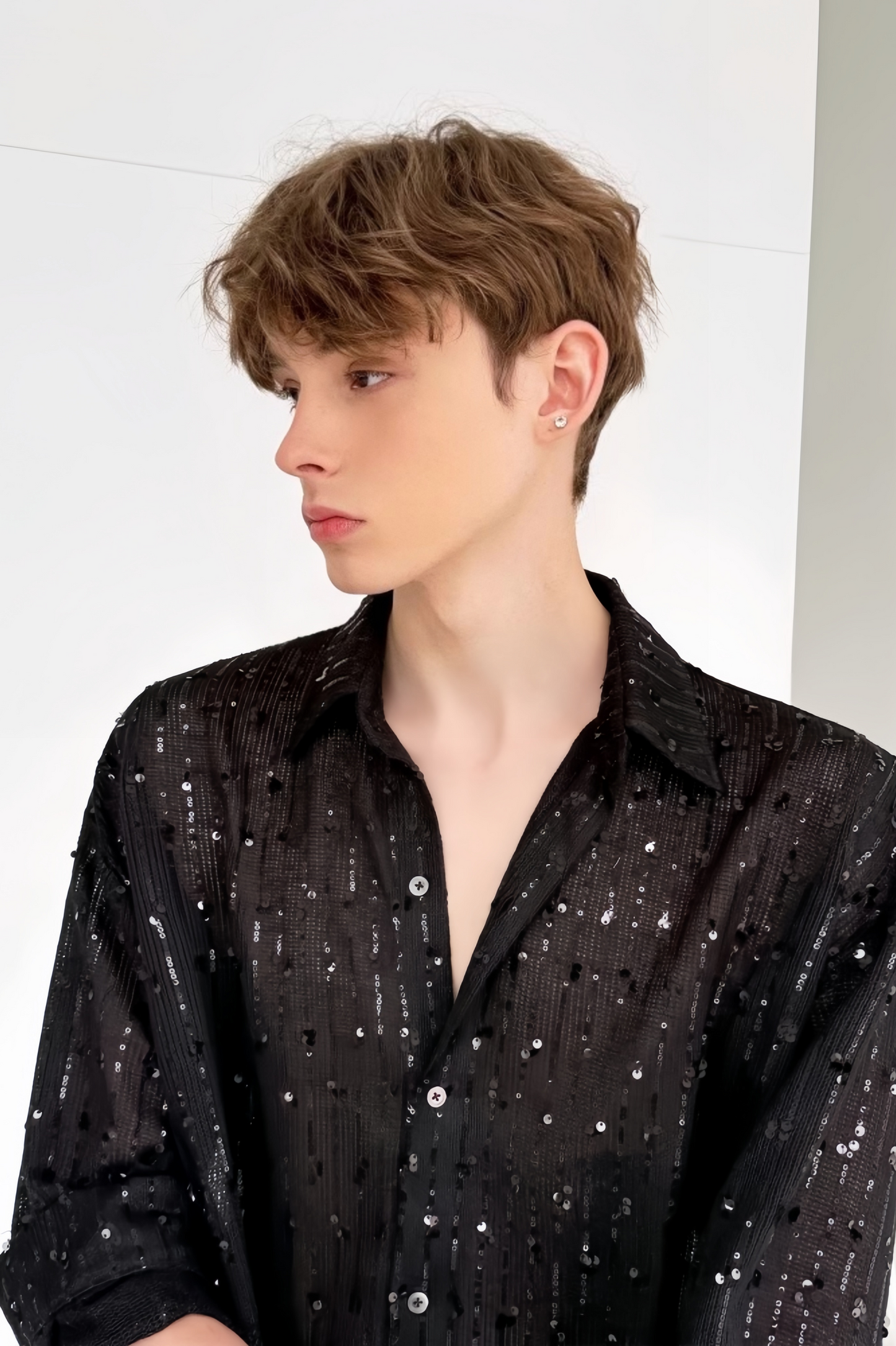 Youssef Black Sequin-embellishment Top & Shirt Suit