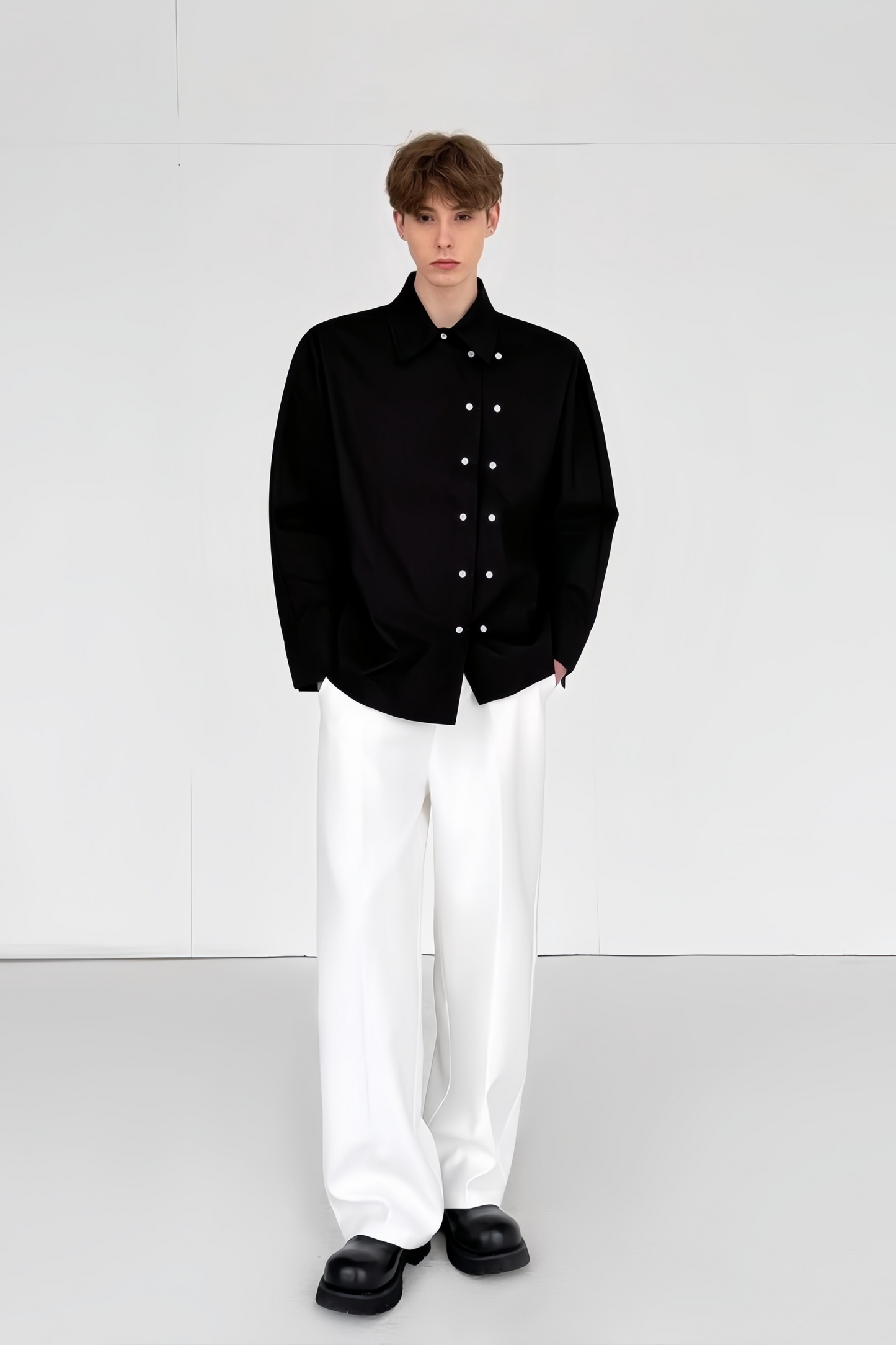 Henri black double-breasted shirt