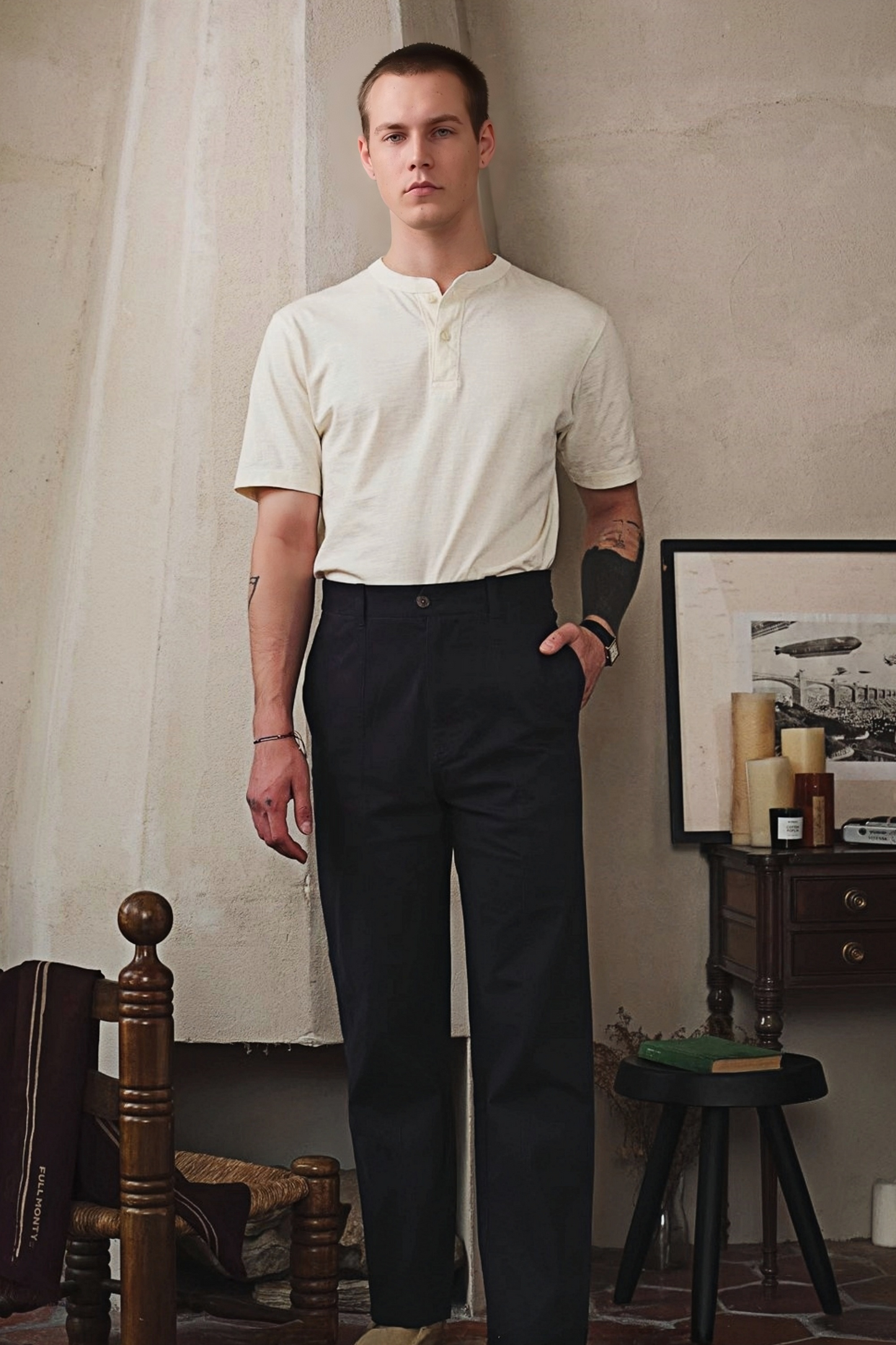 Augustine navy-blue loose straight-leg trousers