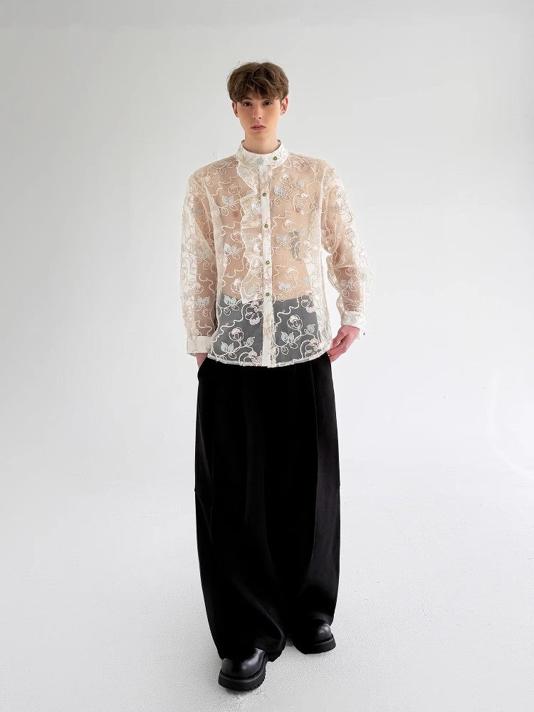 Imran white floral-appliqué shirt