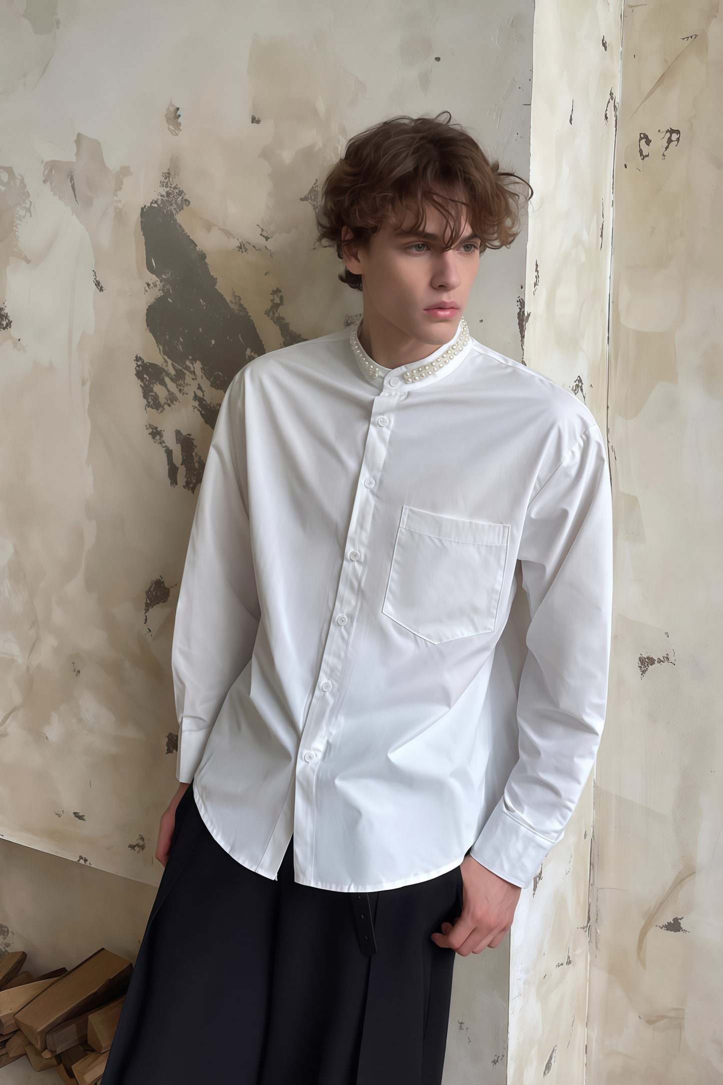 Adrian white faux-pearl embellished shirt
