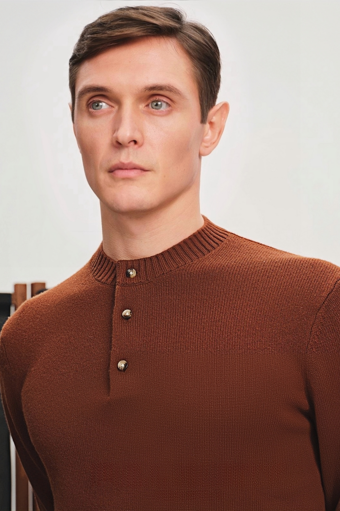 Yves brown Henley-collar jumper