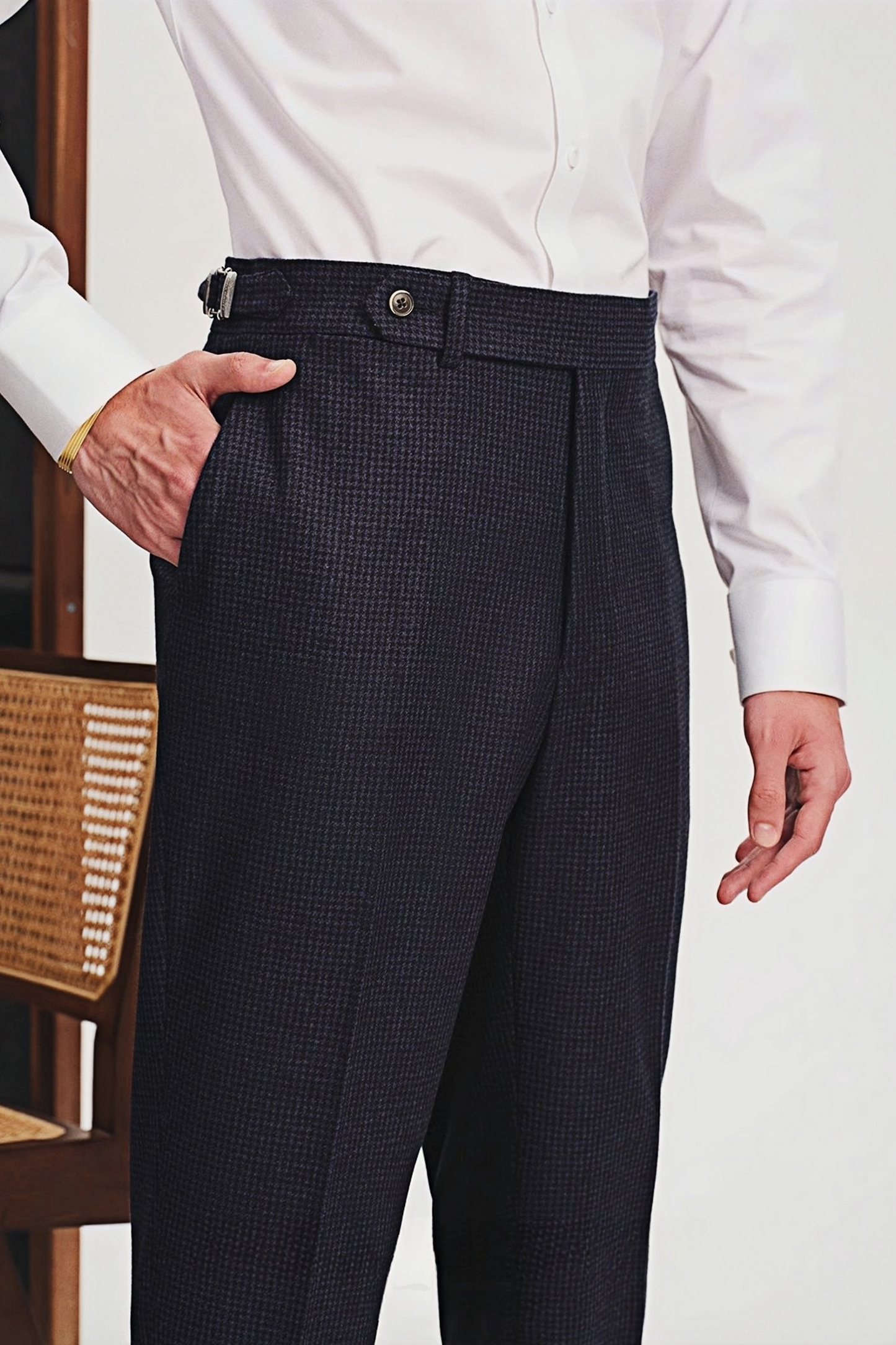 Arlo navy-blue houndstooth trousers