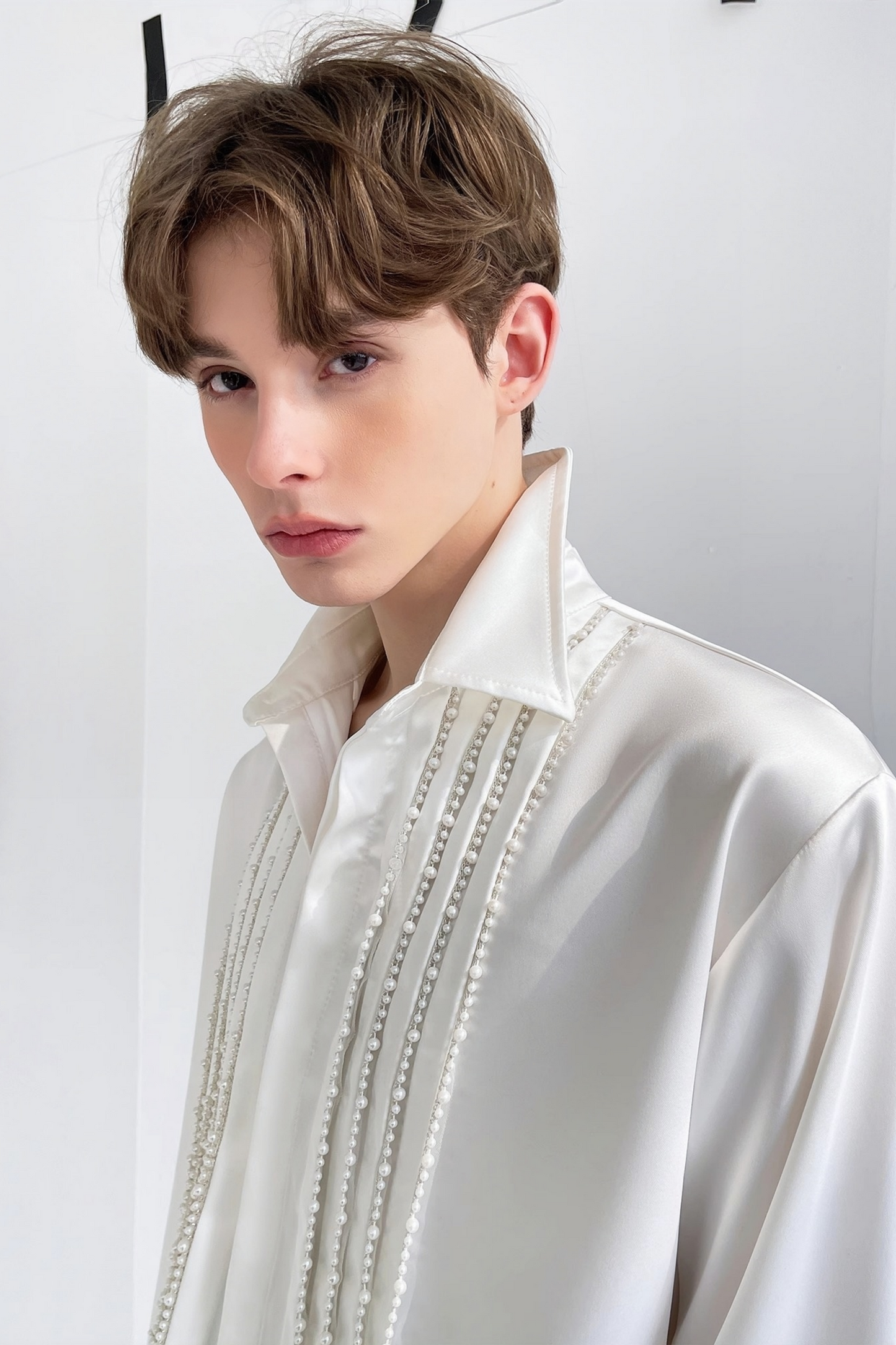 Mathis white faux-pearl embellishment shirt