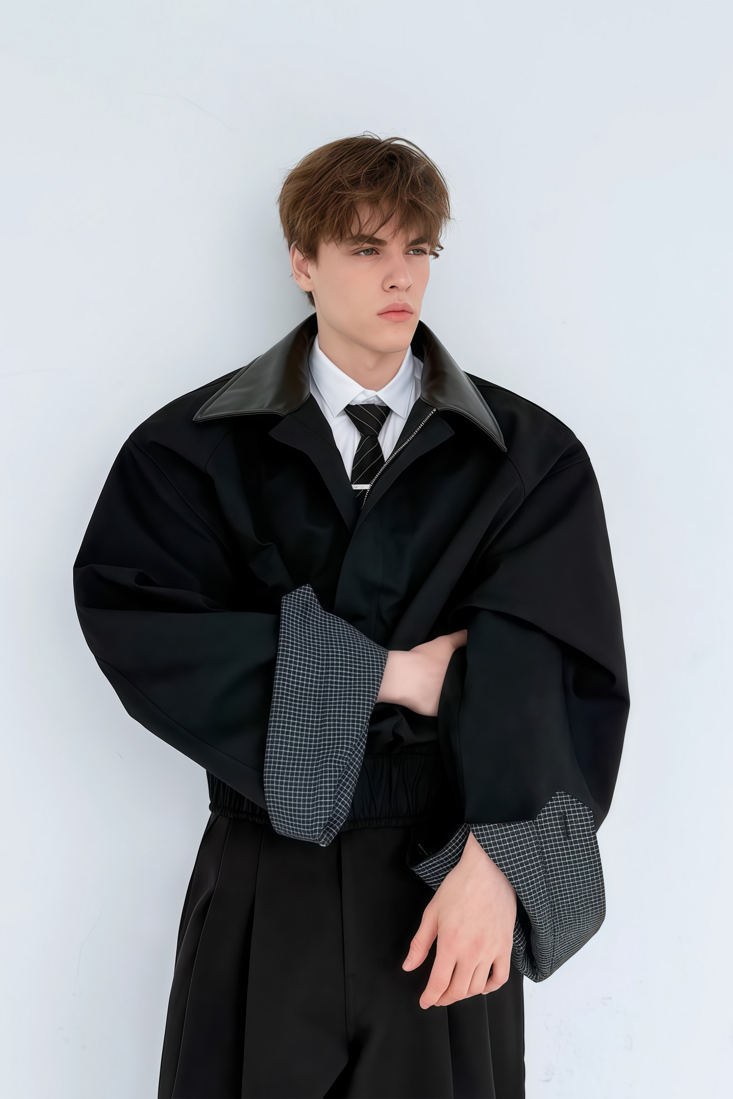 Ragnar black patchwork-collar large-cuff cropped jacket