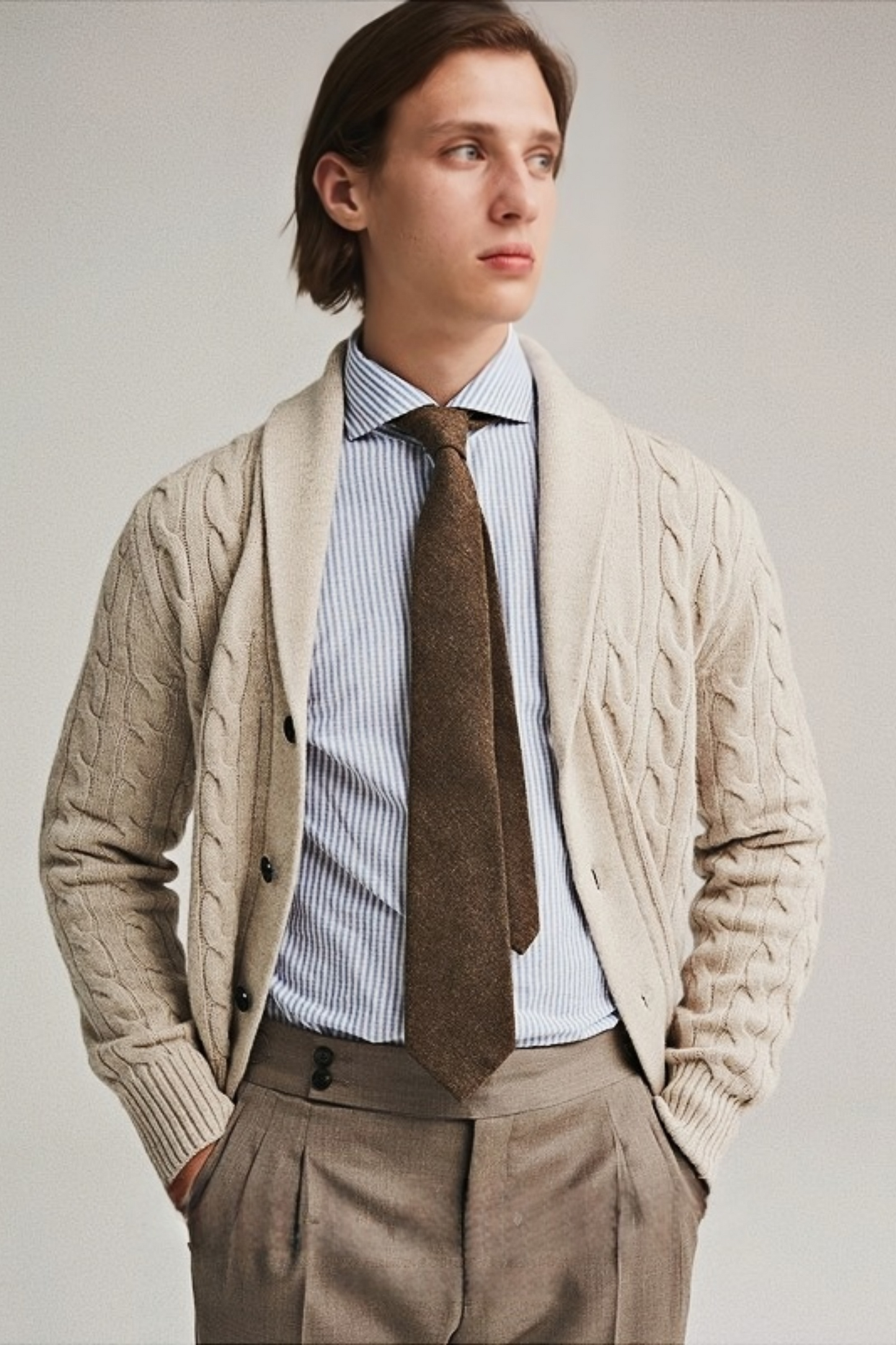 Grisham off-white shawl-collar wool cardigan