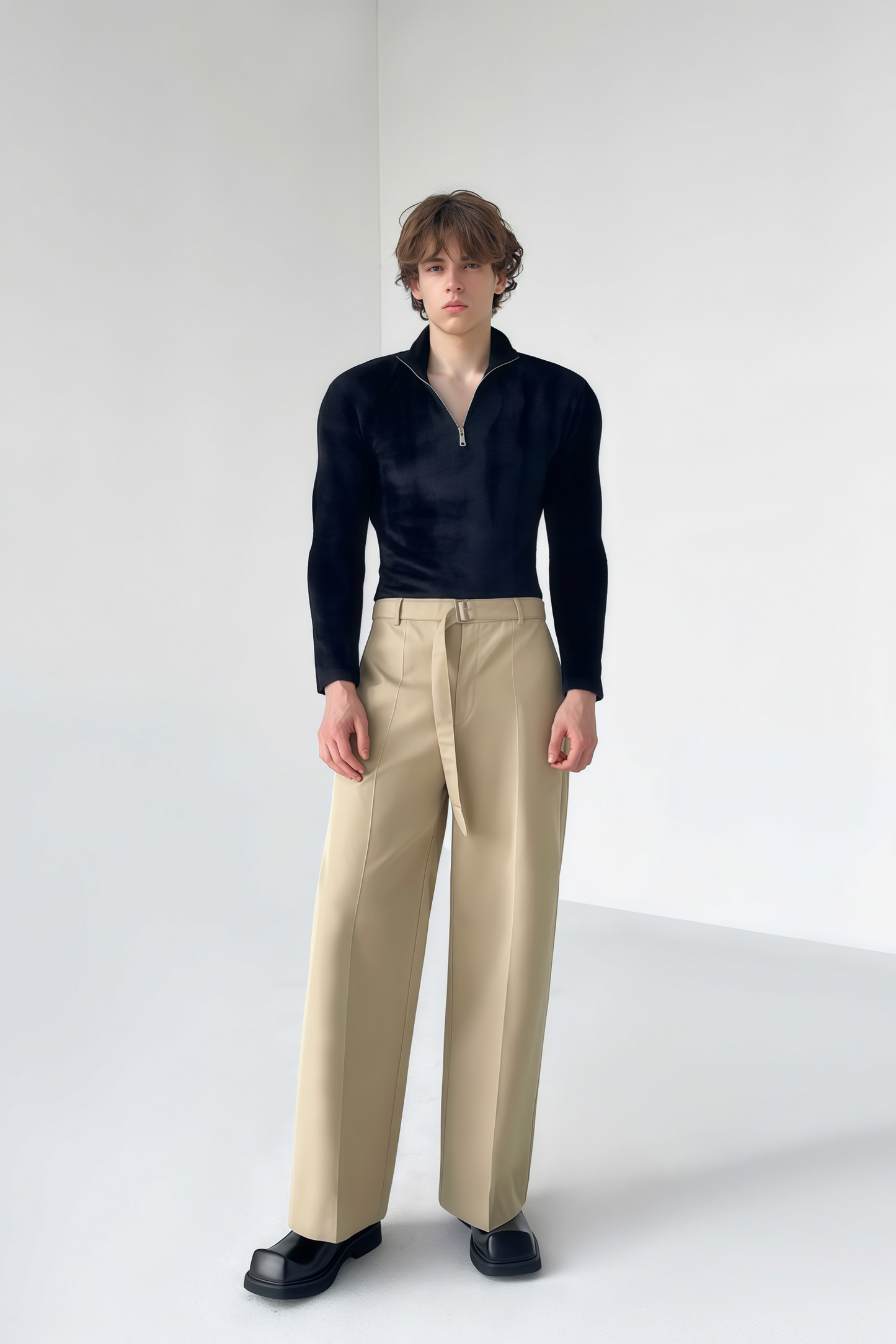 Adam khaki wide-leg trousers