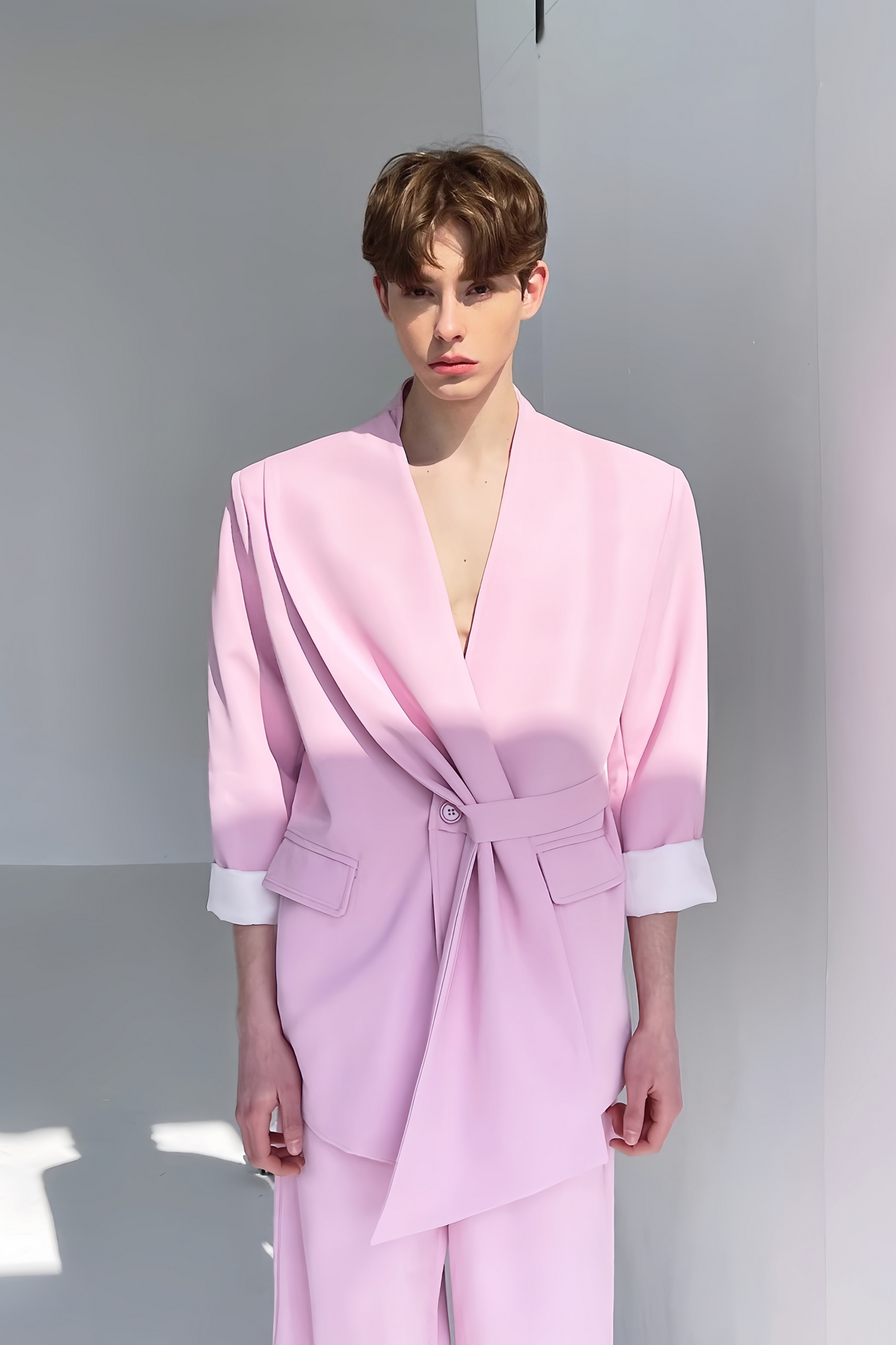Basile pink wrap-style suit