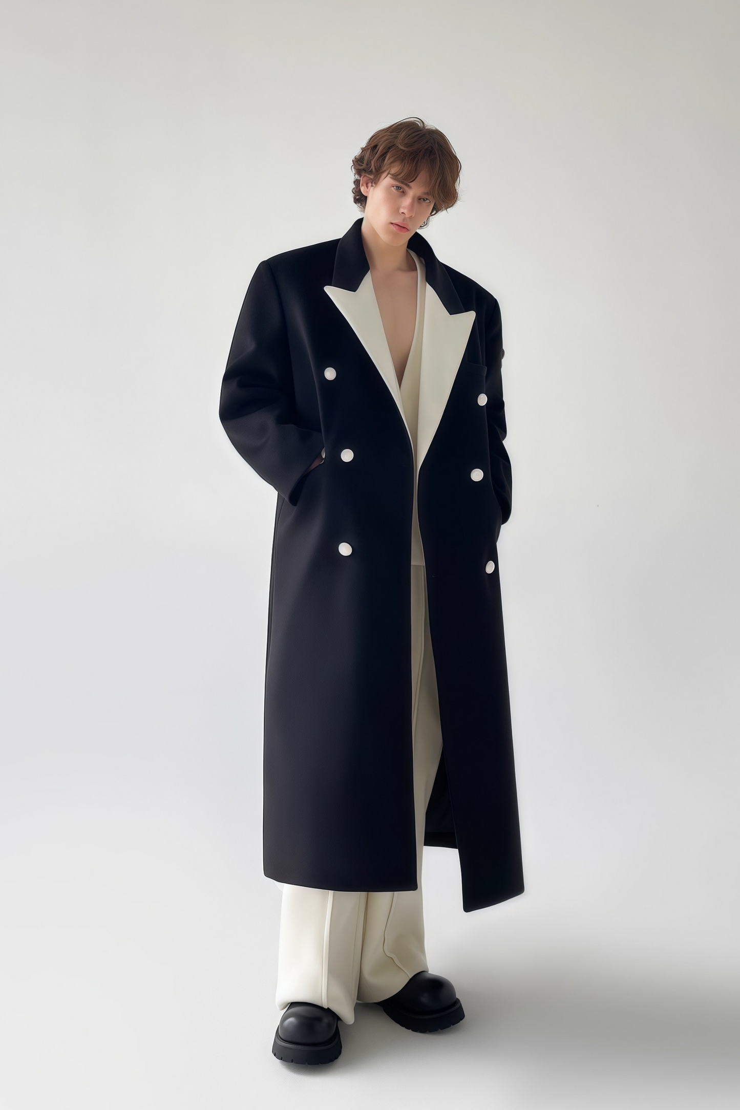 August contrast-color maxi coat