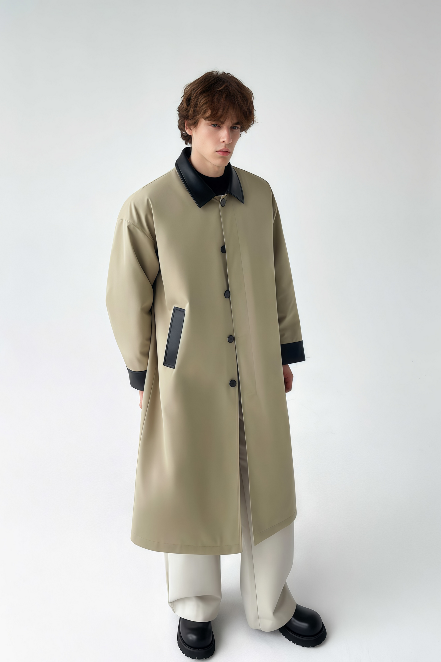 Lucien contrast-color patchwork midi coat