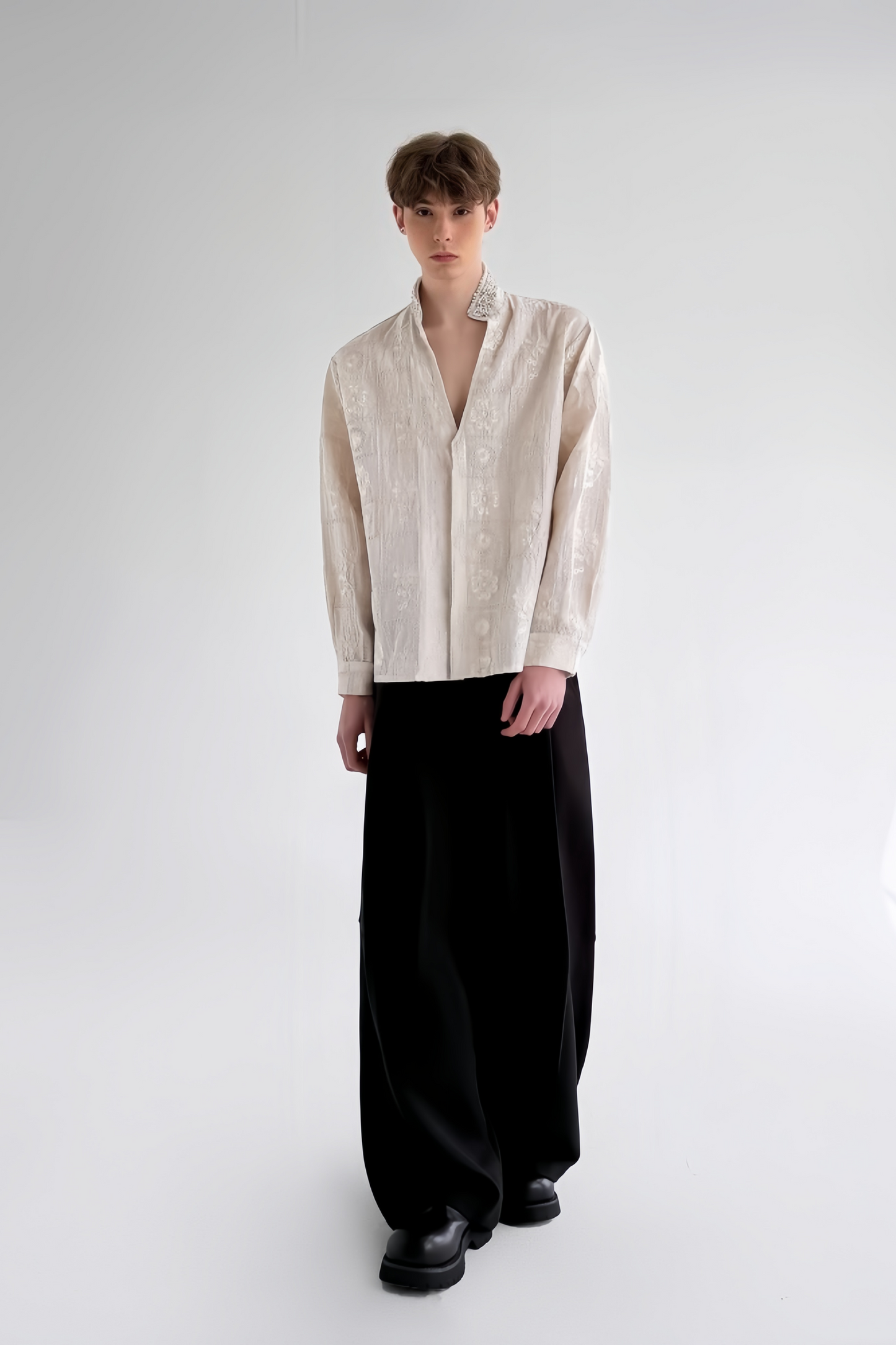 Thomas white floral faux-pearl embellishment shirt
