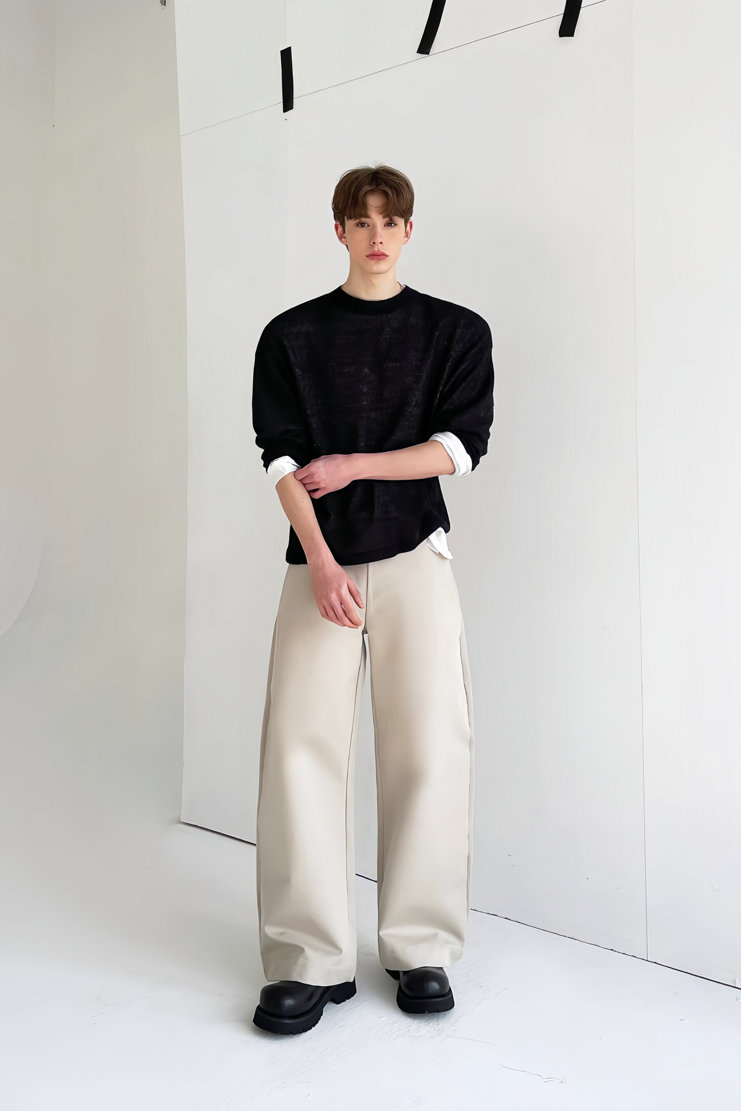 Oliver black crochet-knit jersey