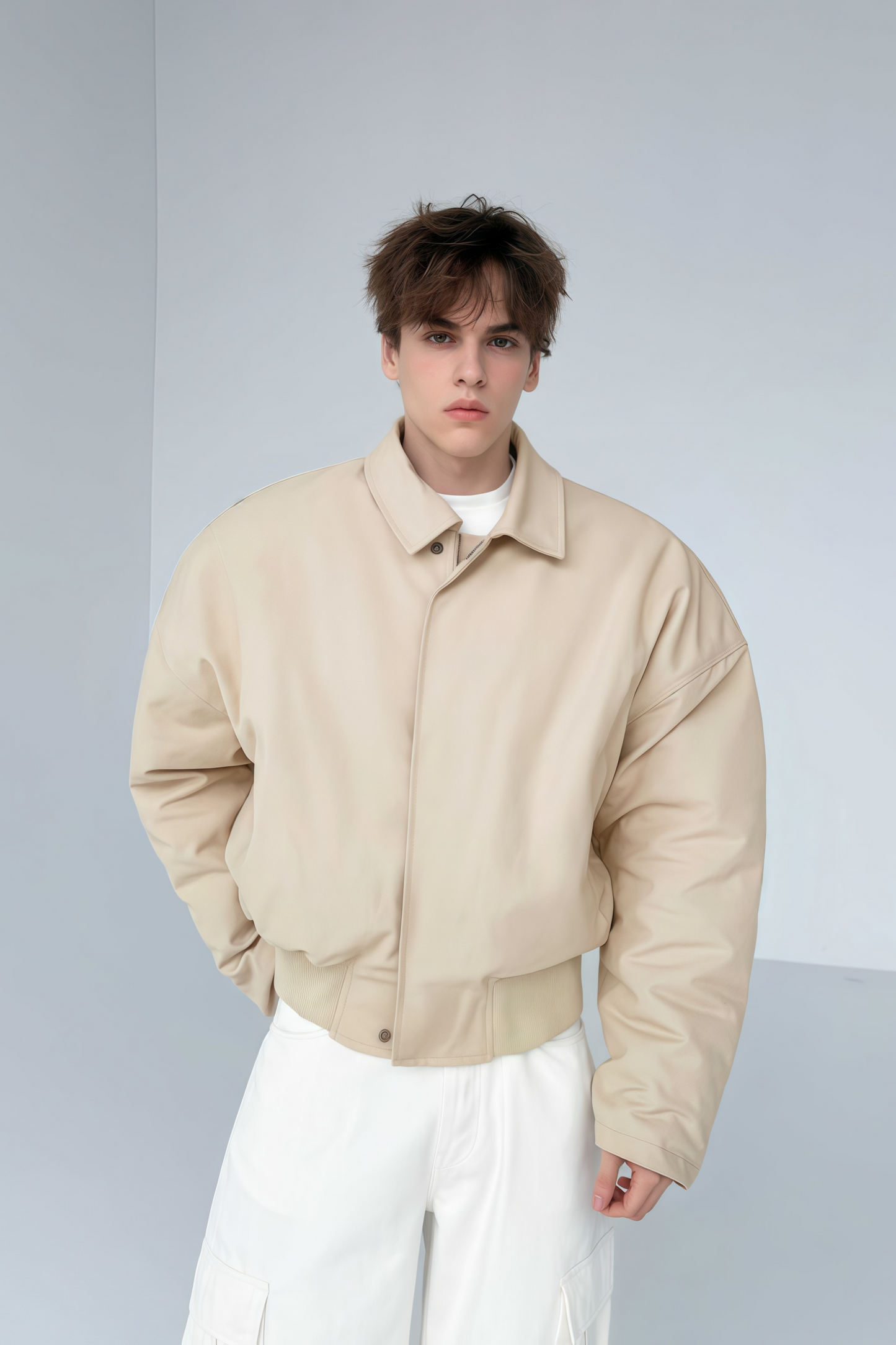 Thor khaki cinched-waist cropped cotton jacket