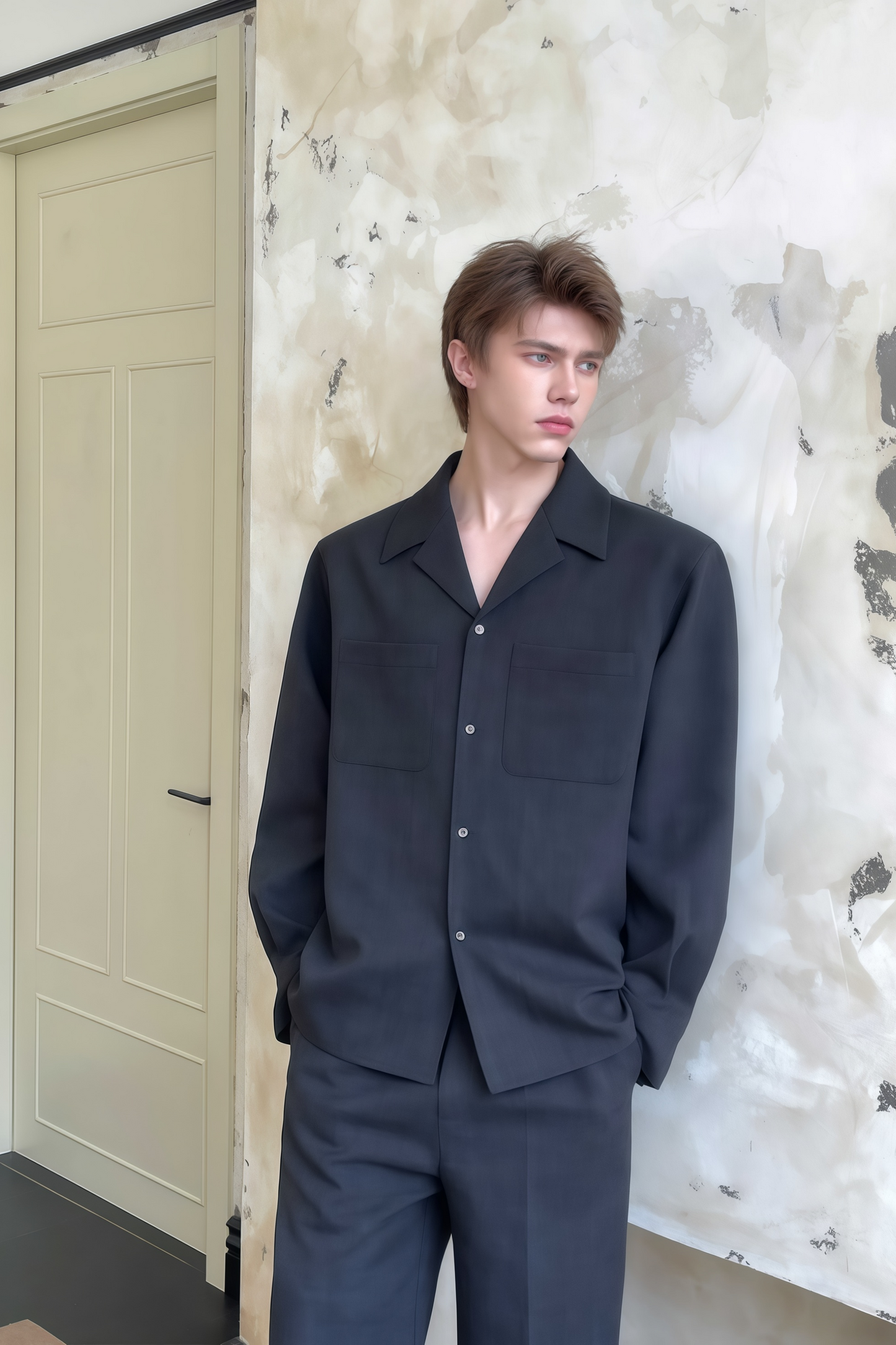 Gaspard black shirt & trousers matching set