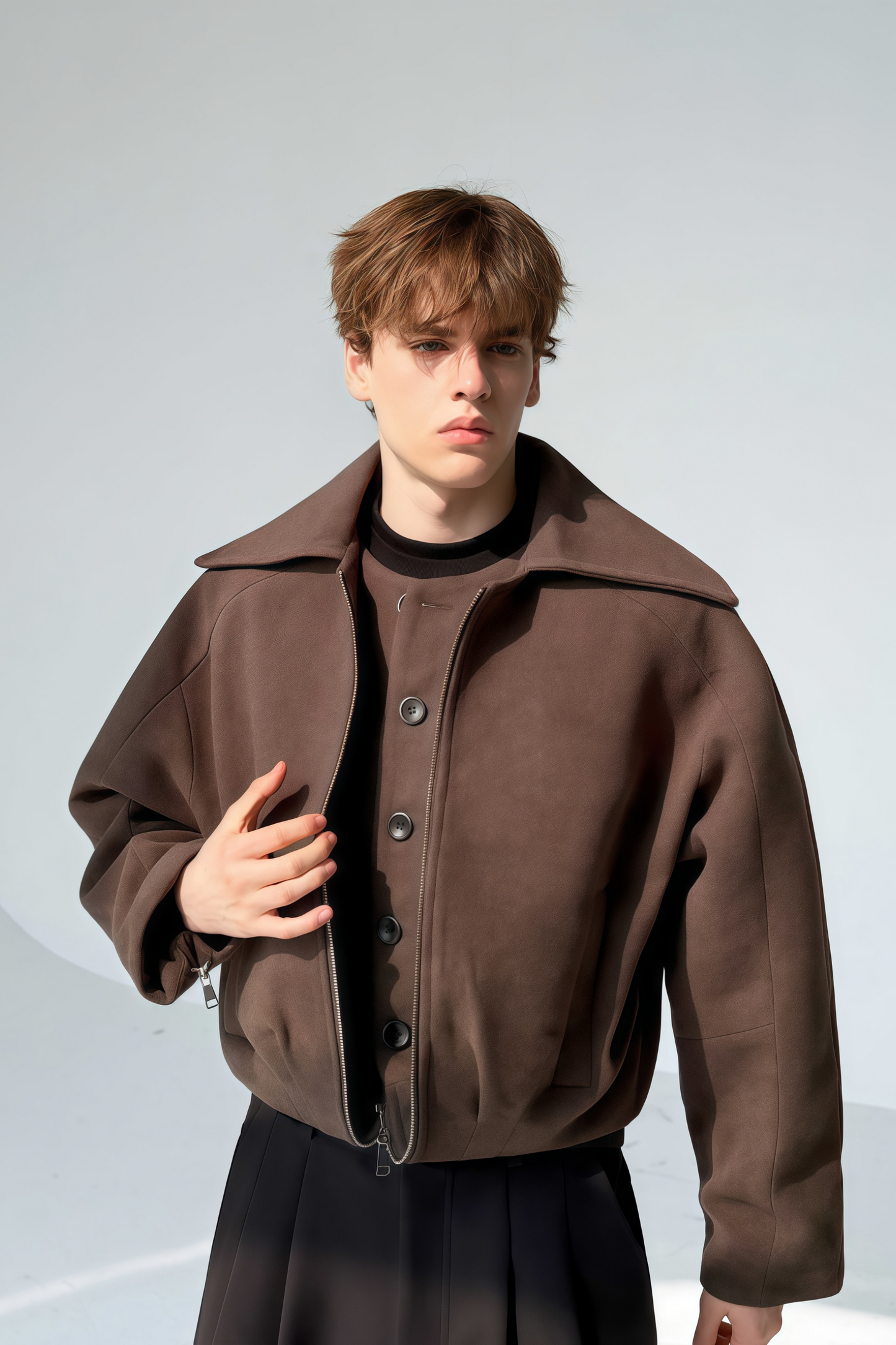 Raven brown mock two-piece jacket