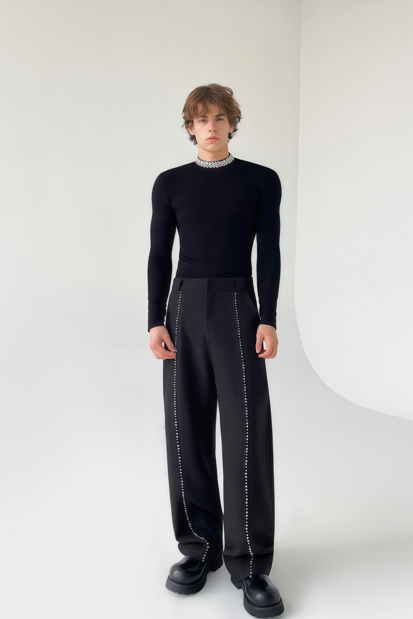 Matthew black crystal-embellished trousers