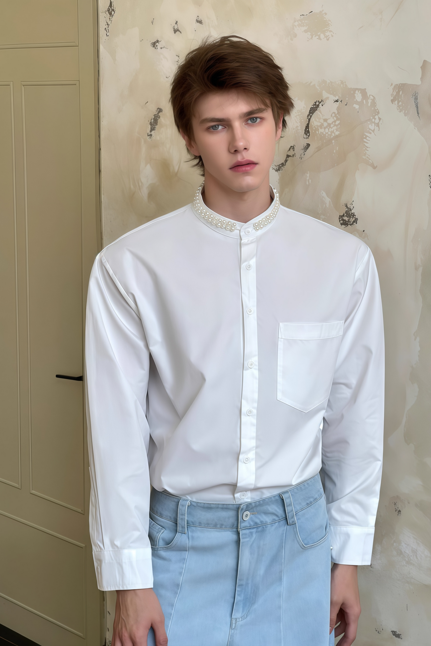 Adrian white faux-pearl embellished shirt