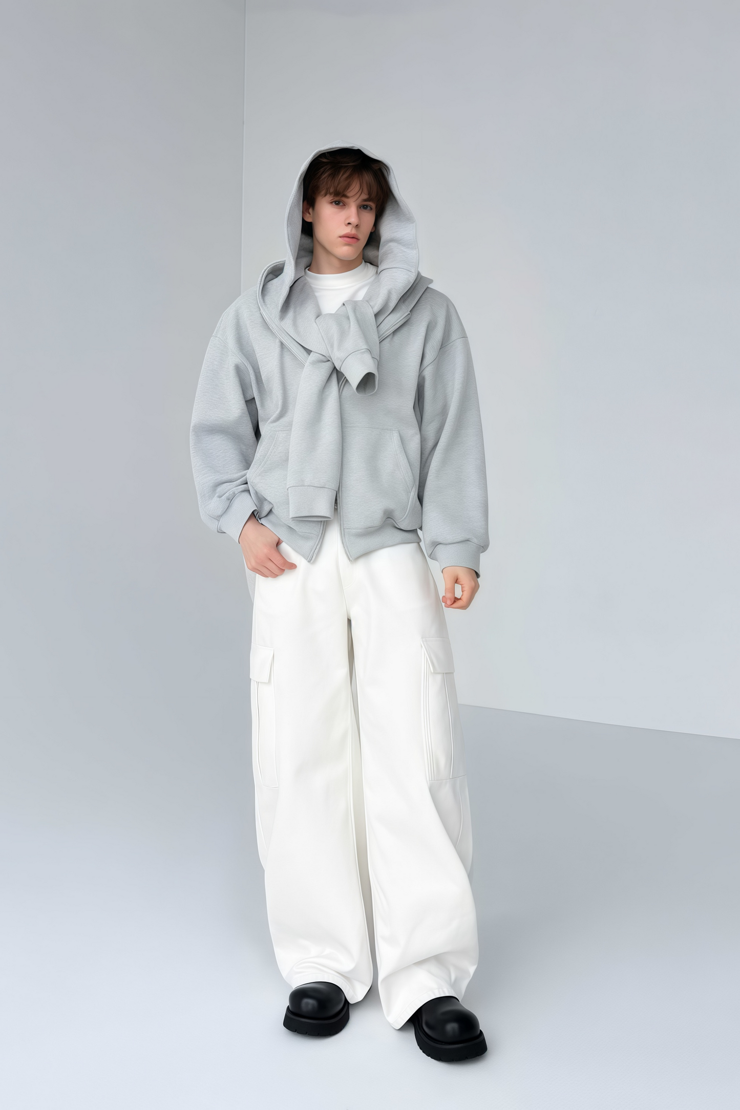 Bennett gray mock two-piece hoodie
