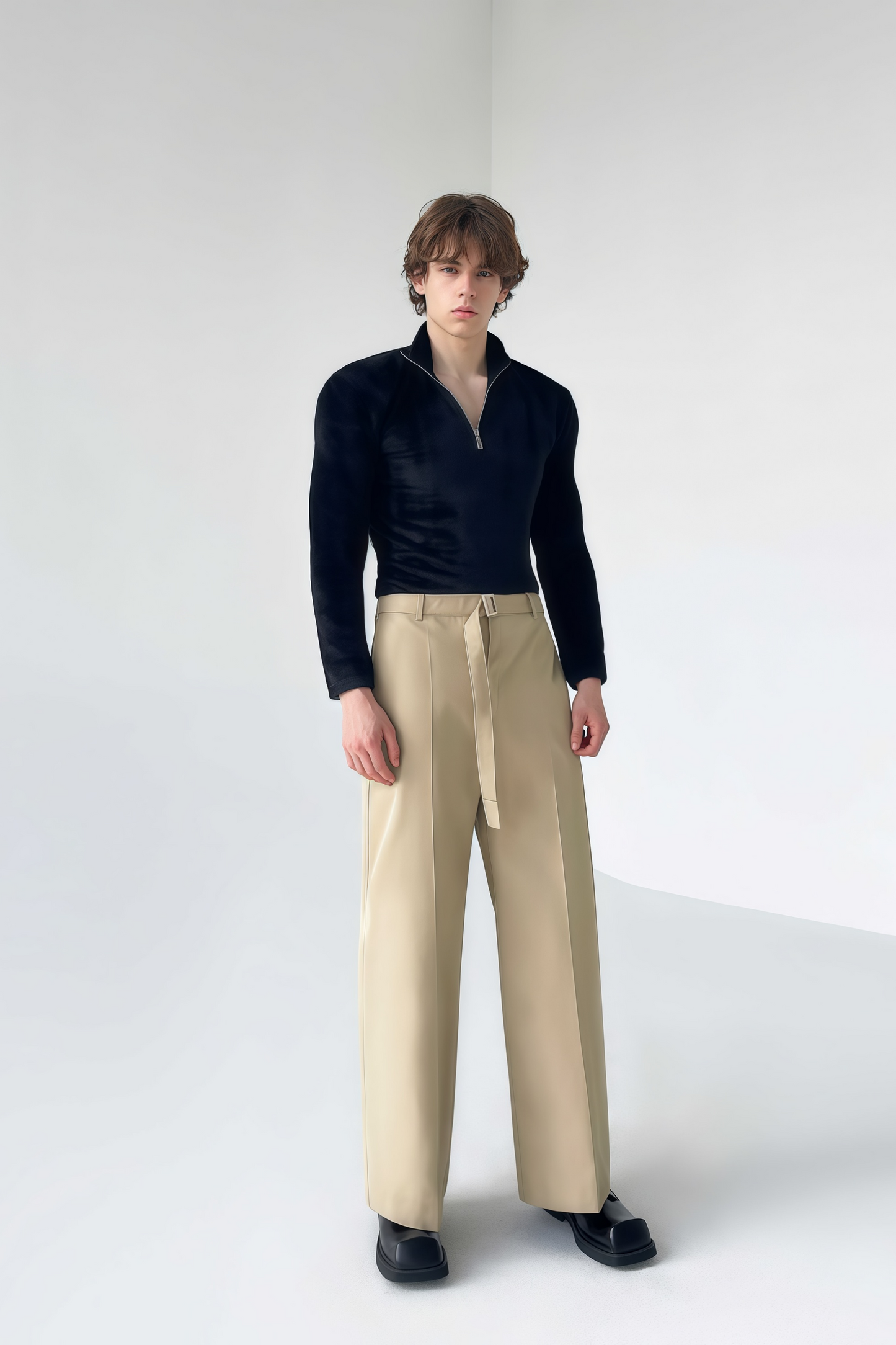 Adam khaki wide-leg trousers