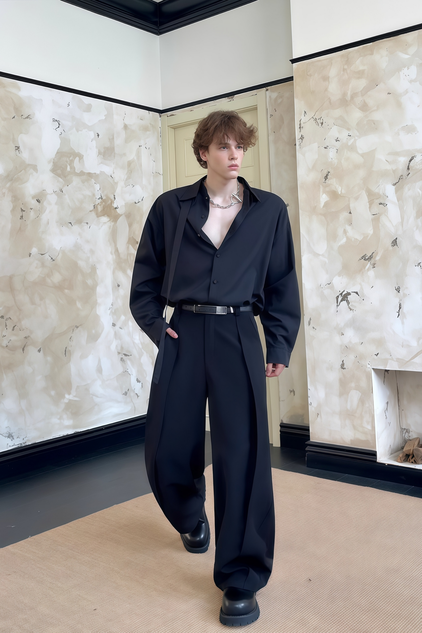 Nicolas black wide-leg trousers