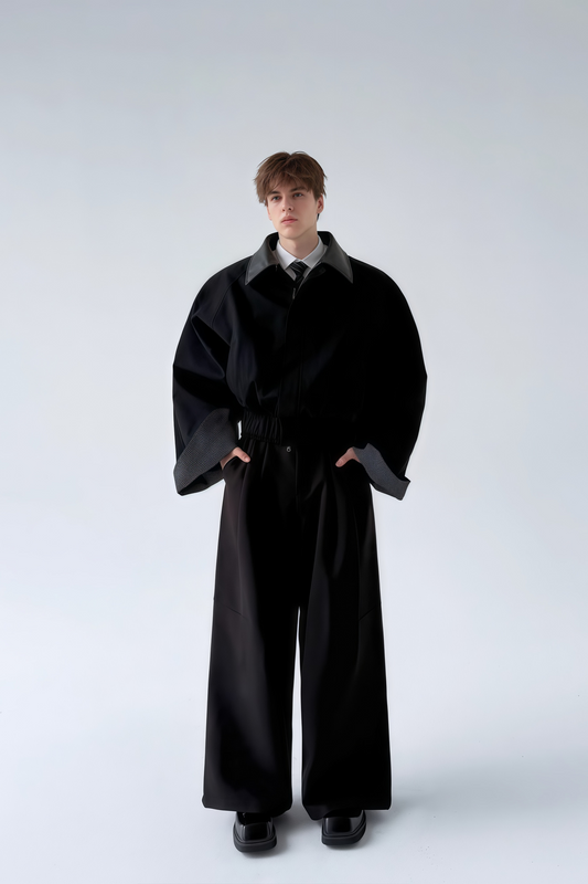 Ragnar black patchwork-collar large-cuff cropped jacket