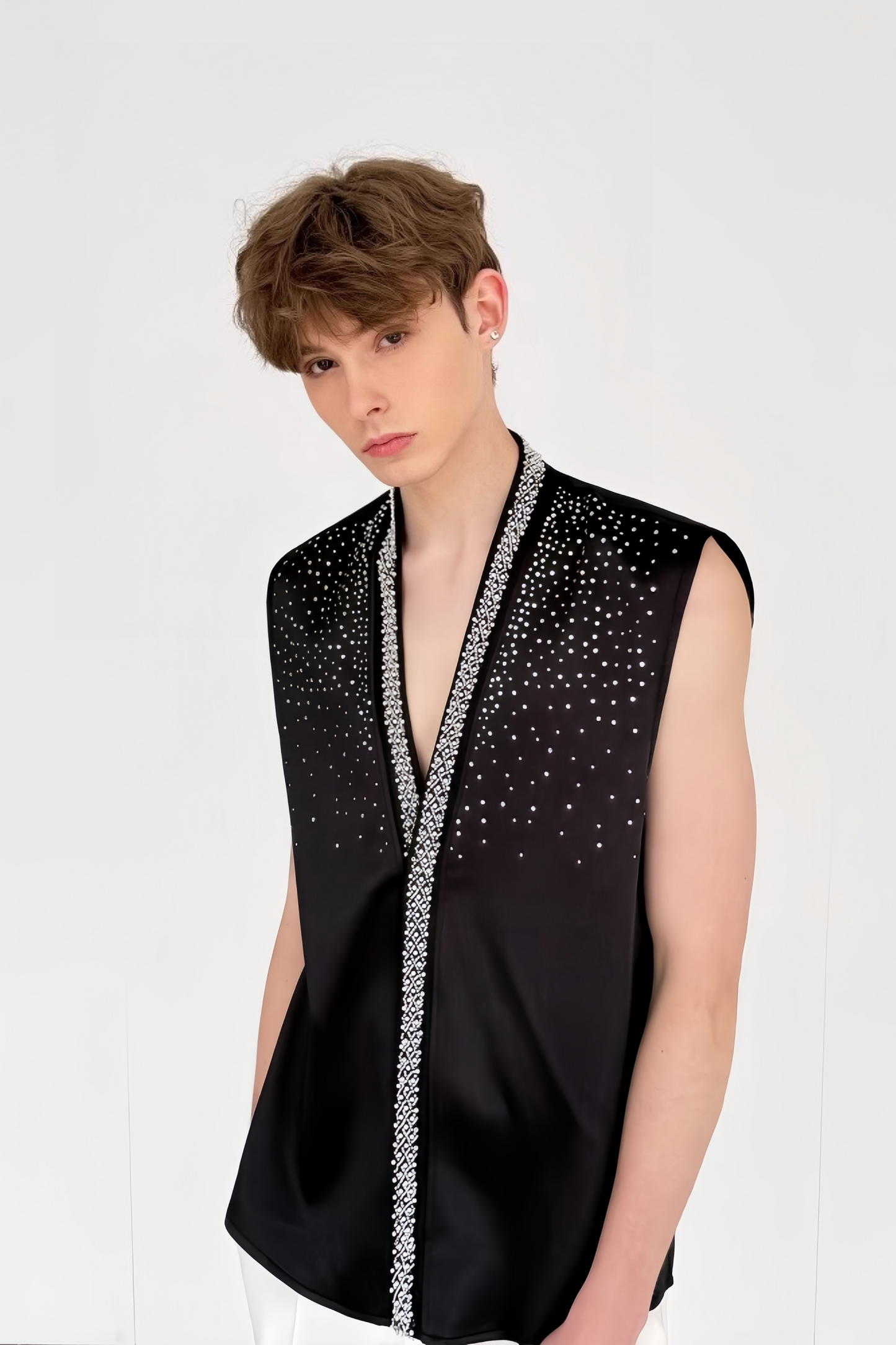 Ali black crystal-embellishment vest