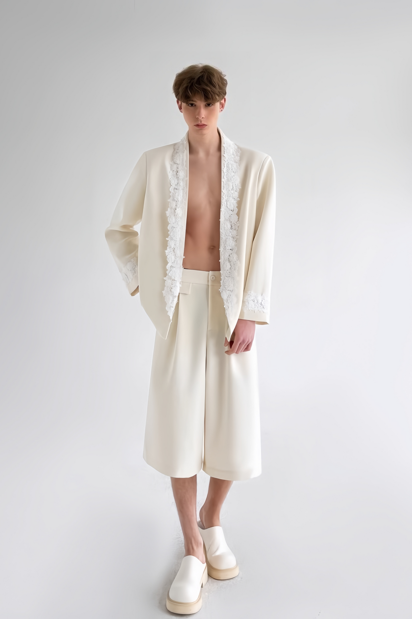 Mats white floral-appliqué jacket