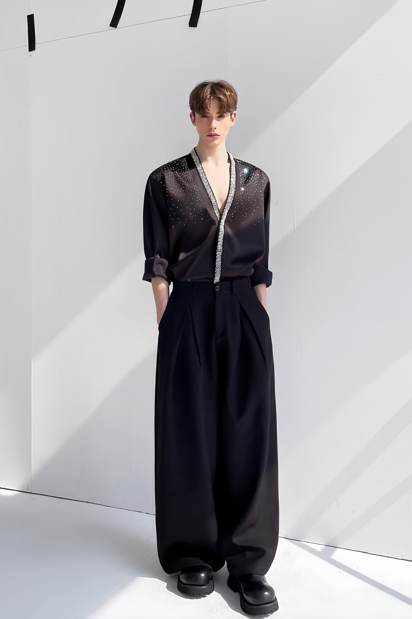 Mohamed black crystal-embellishment shirt