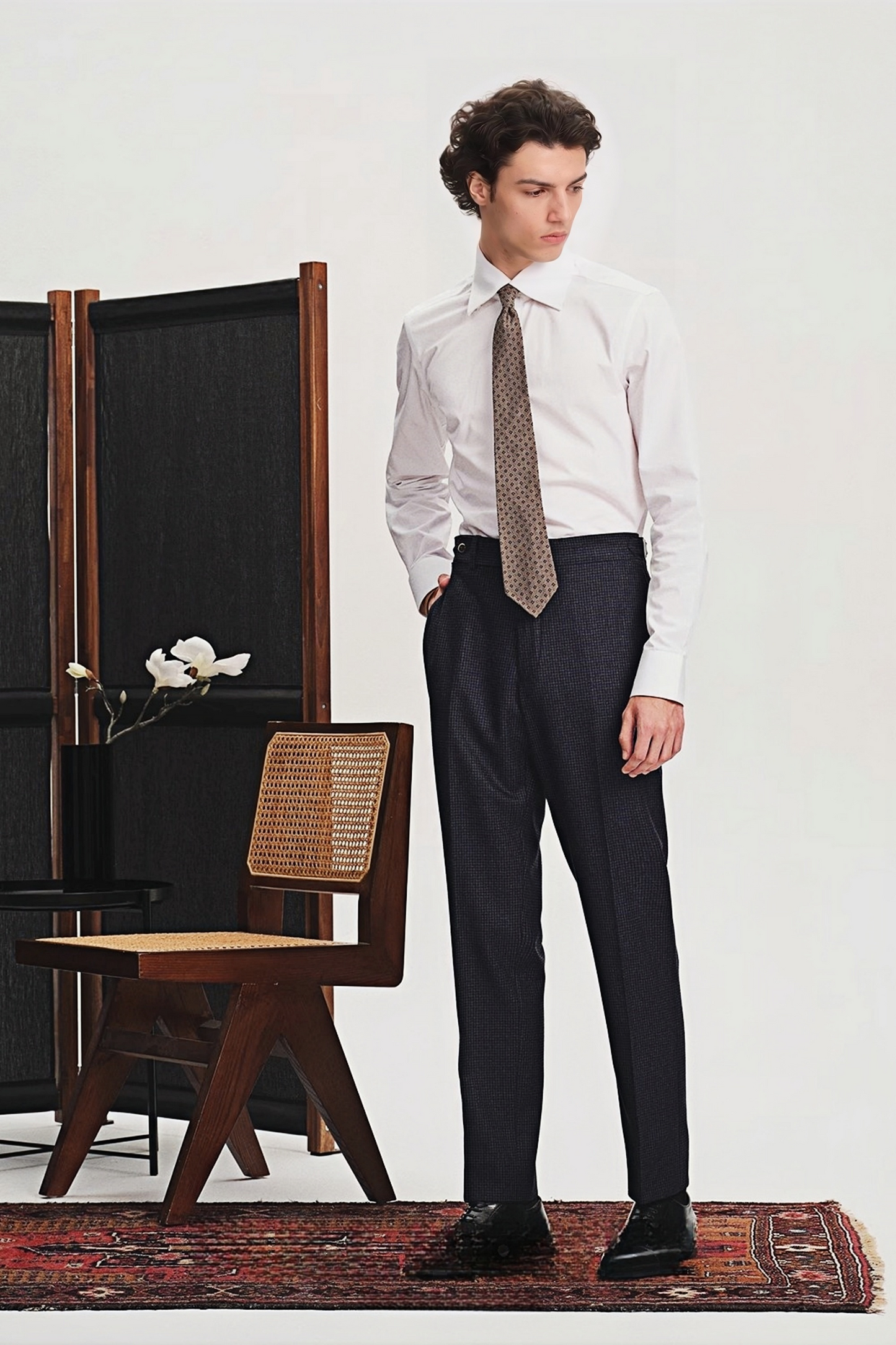 Arlo navy-blue houndstooth trousers