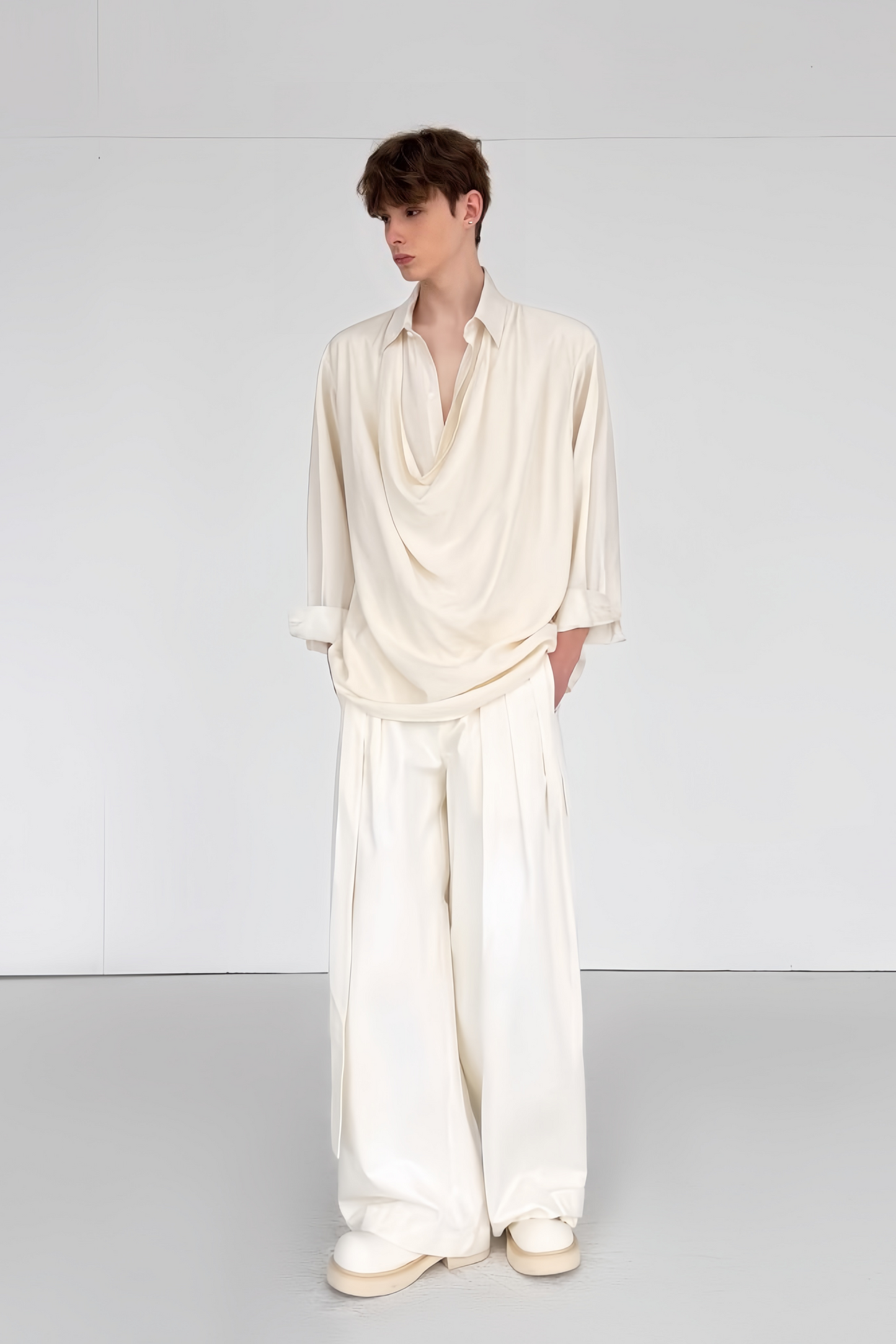 Ibrahim white cowl-neck shirt