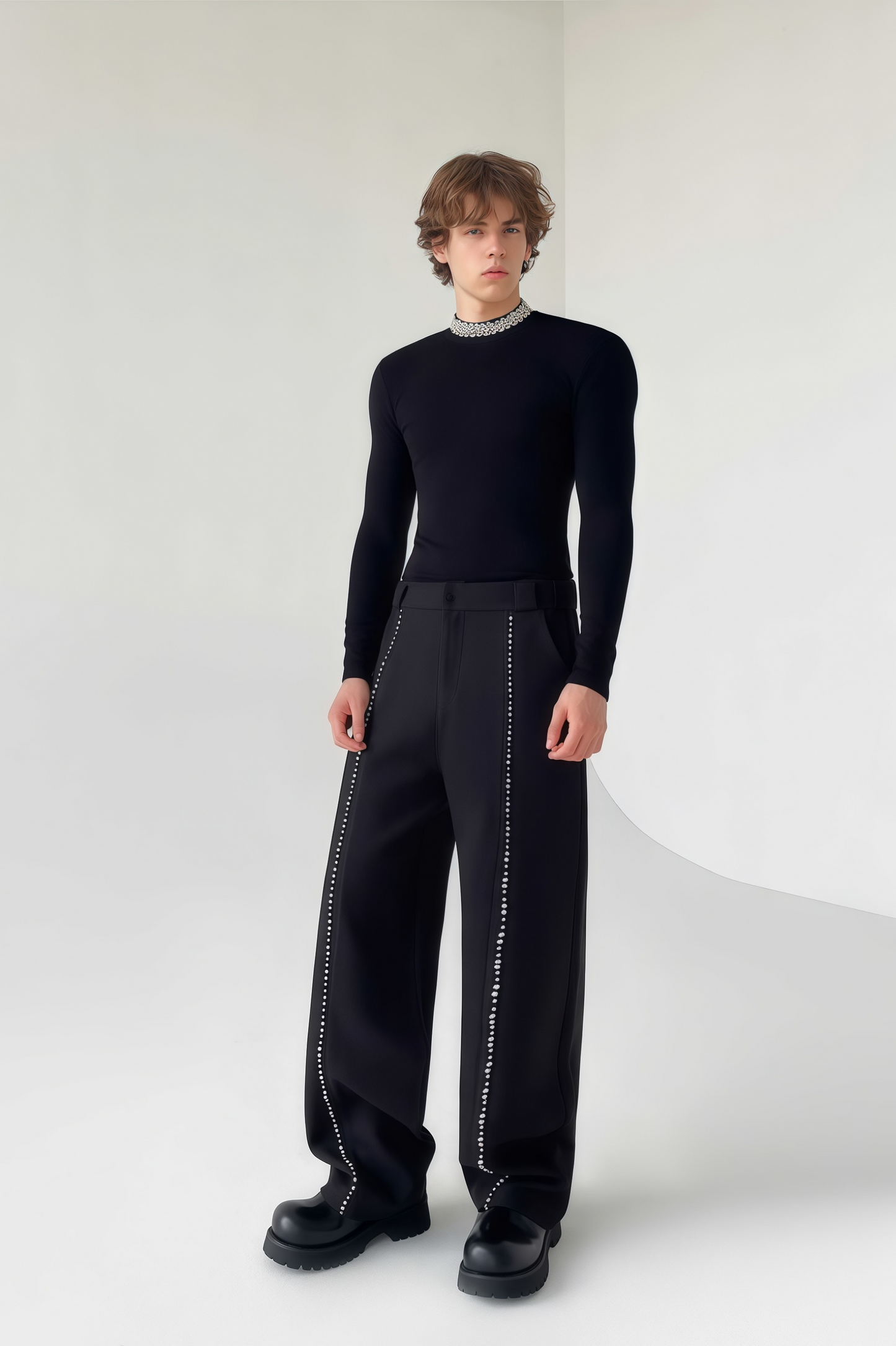 Matthew black crystal-embellished trousers