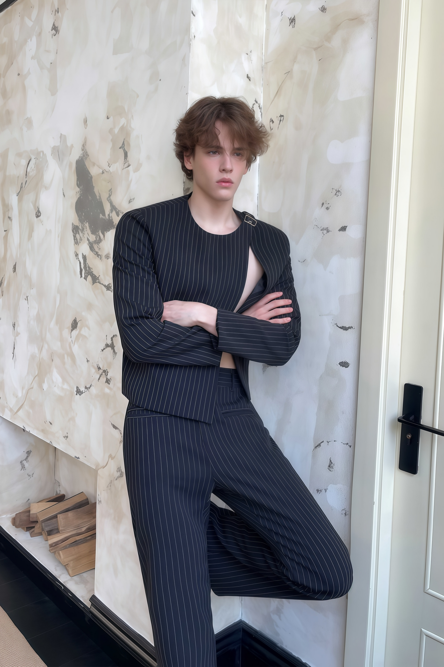 Viktor black asymmetric cut-out suit