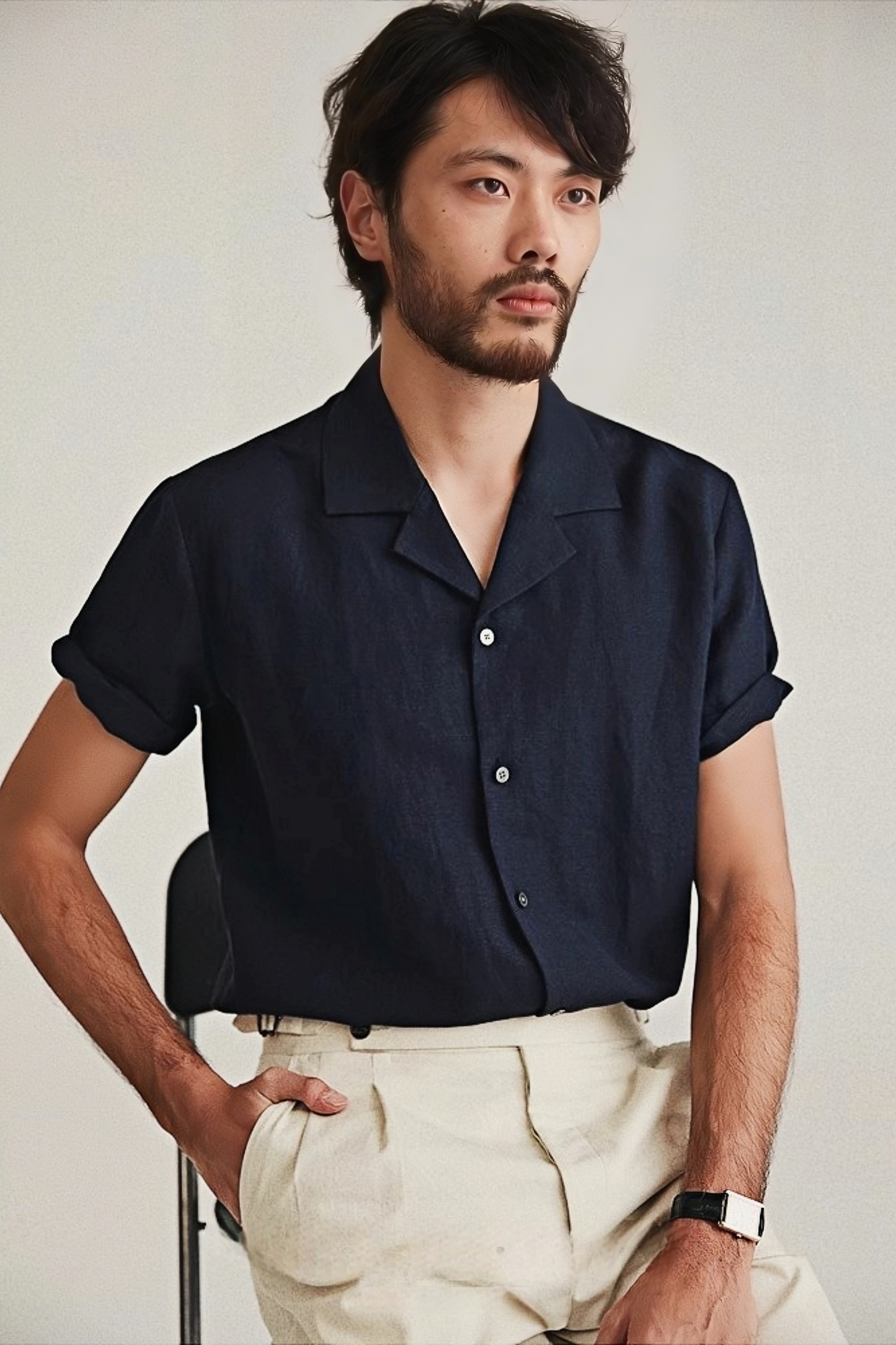 Gaspard navy-blue camp-collar shirt