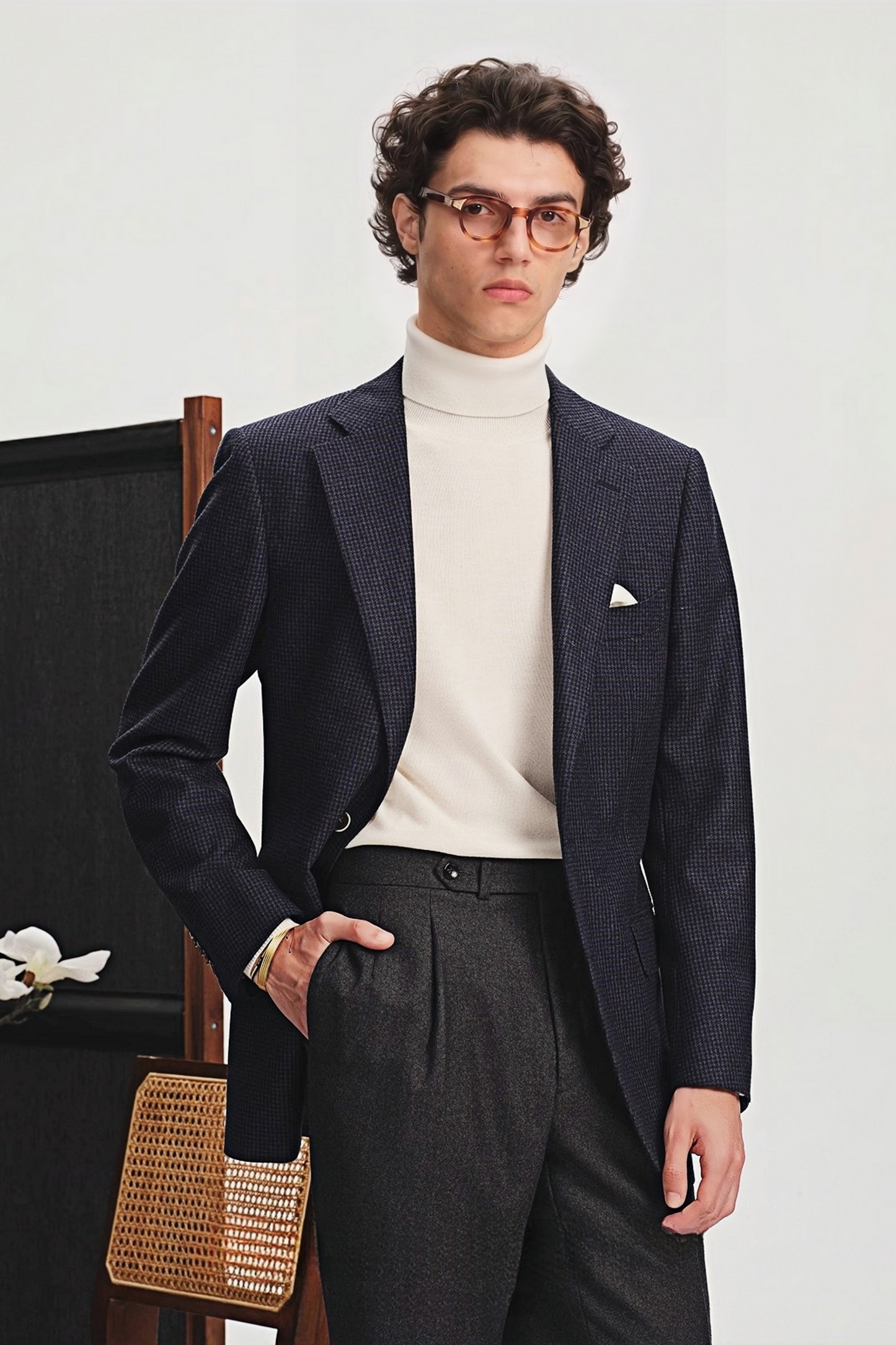 Nathaniel navy-blue flannel blazer