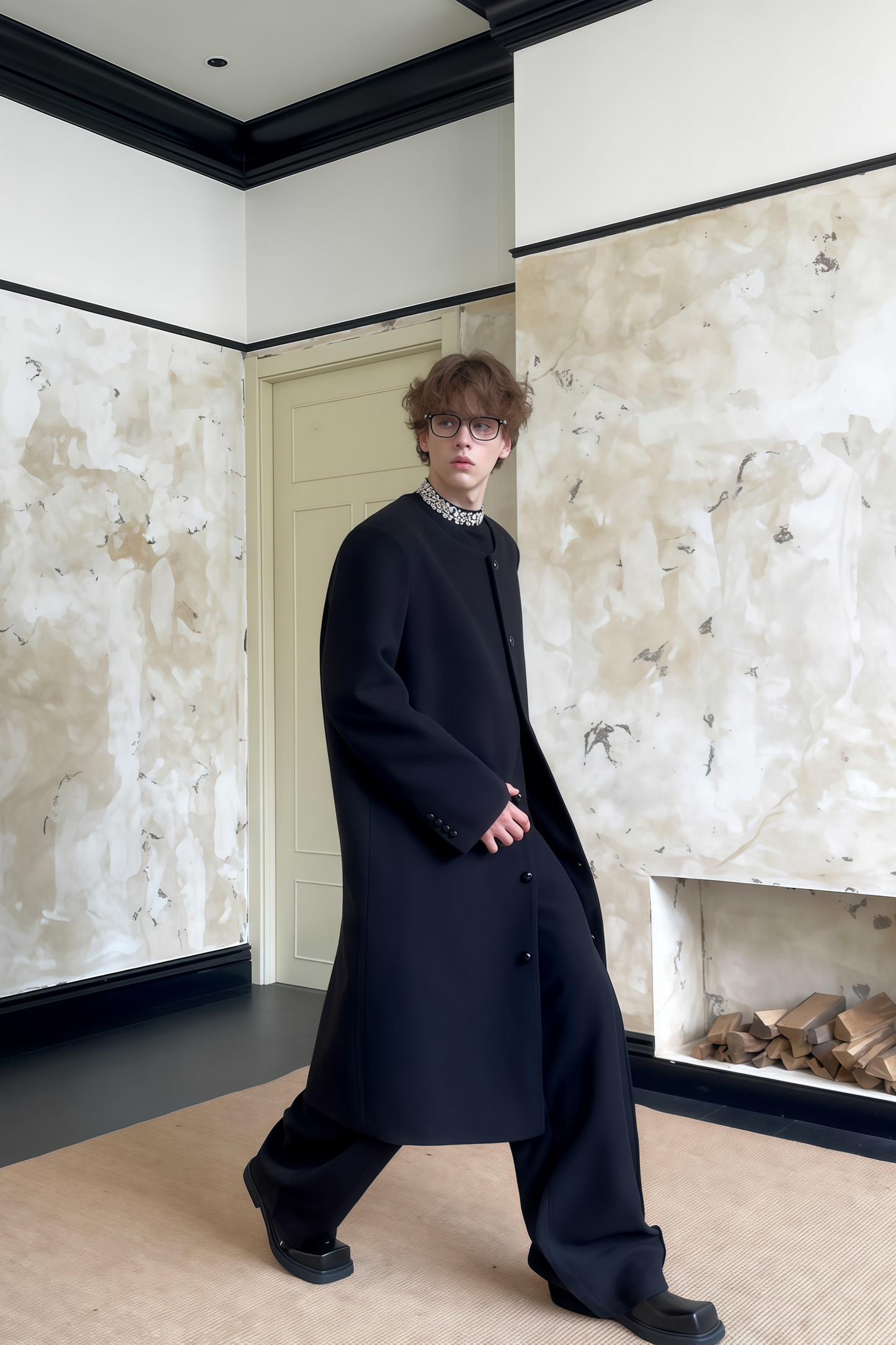 Alexandre black structured wool maxi coat