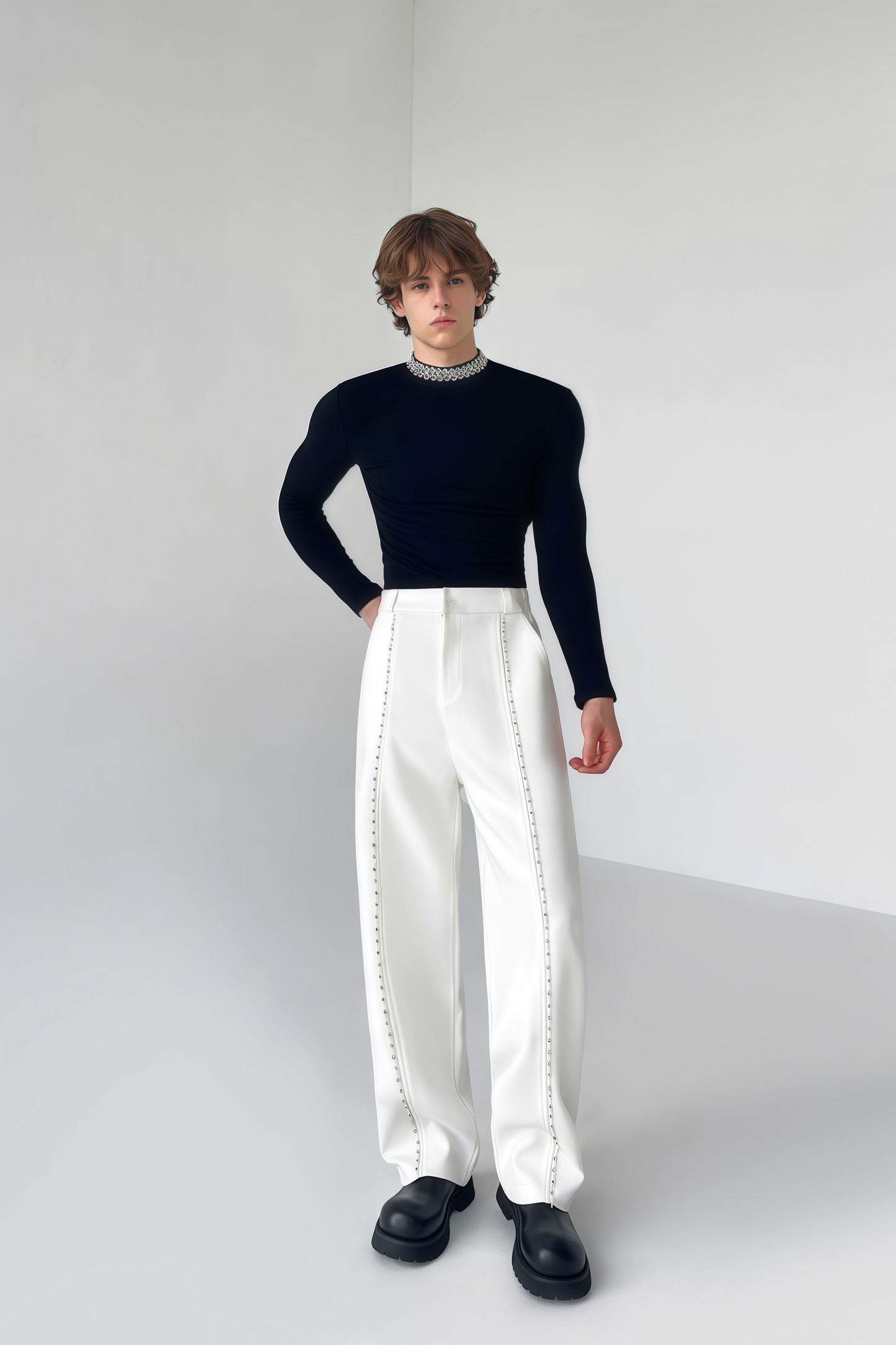 Matthew white crystal-embellished trousers