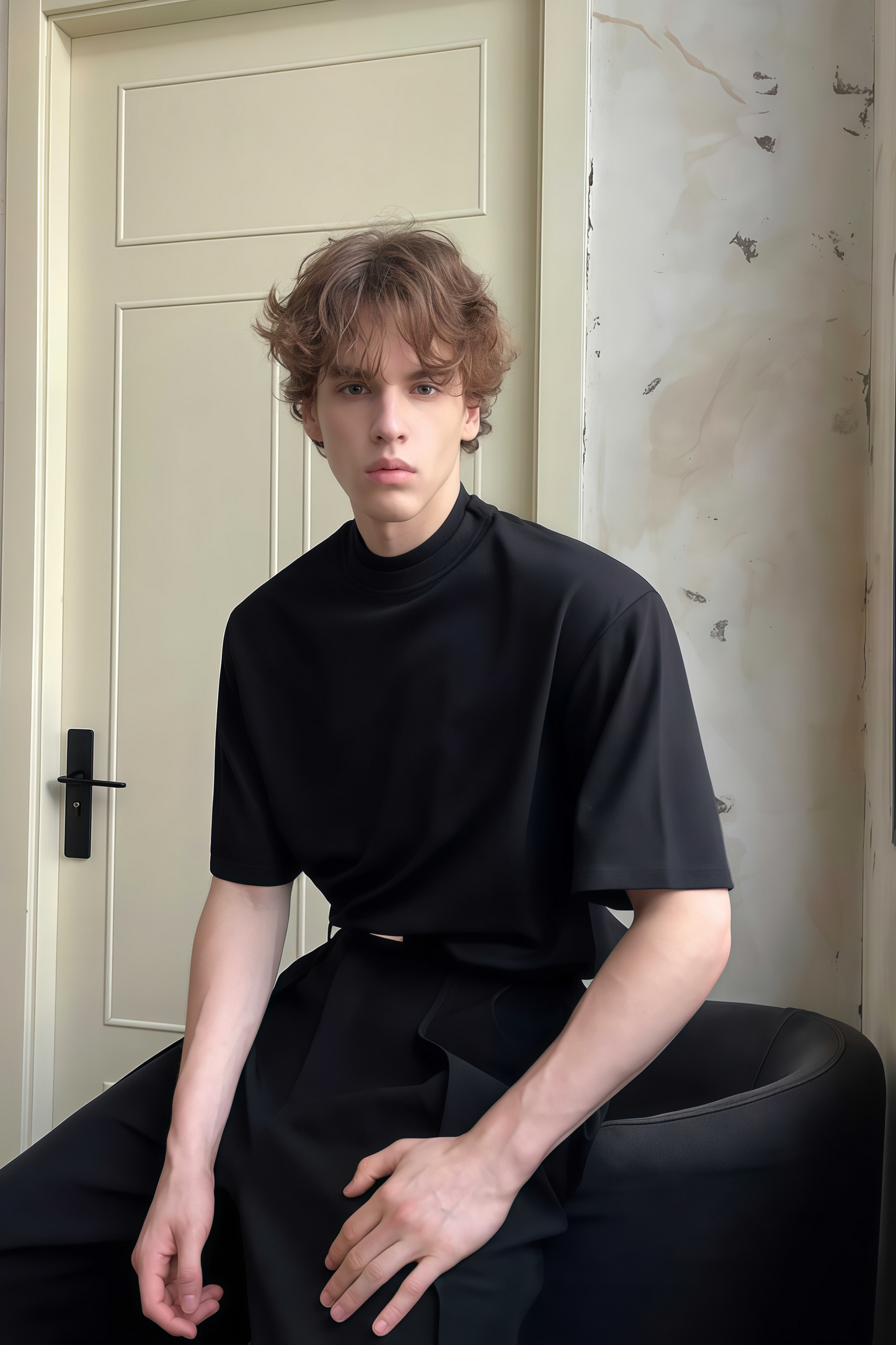 Yves black double-collar T-shirt