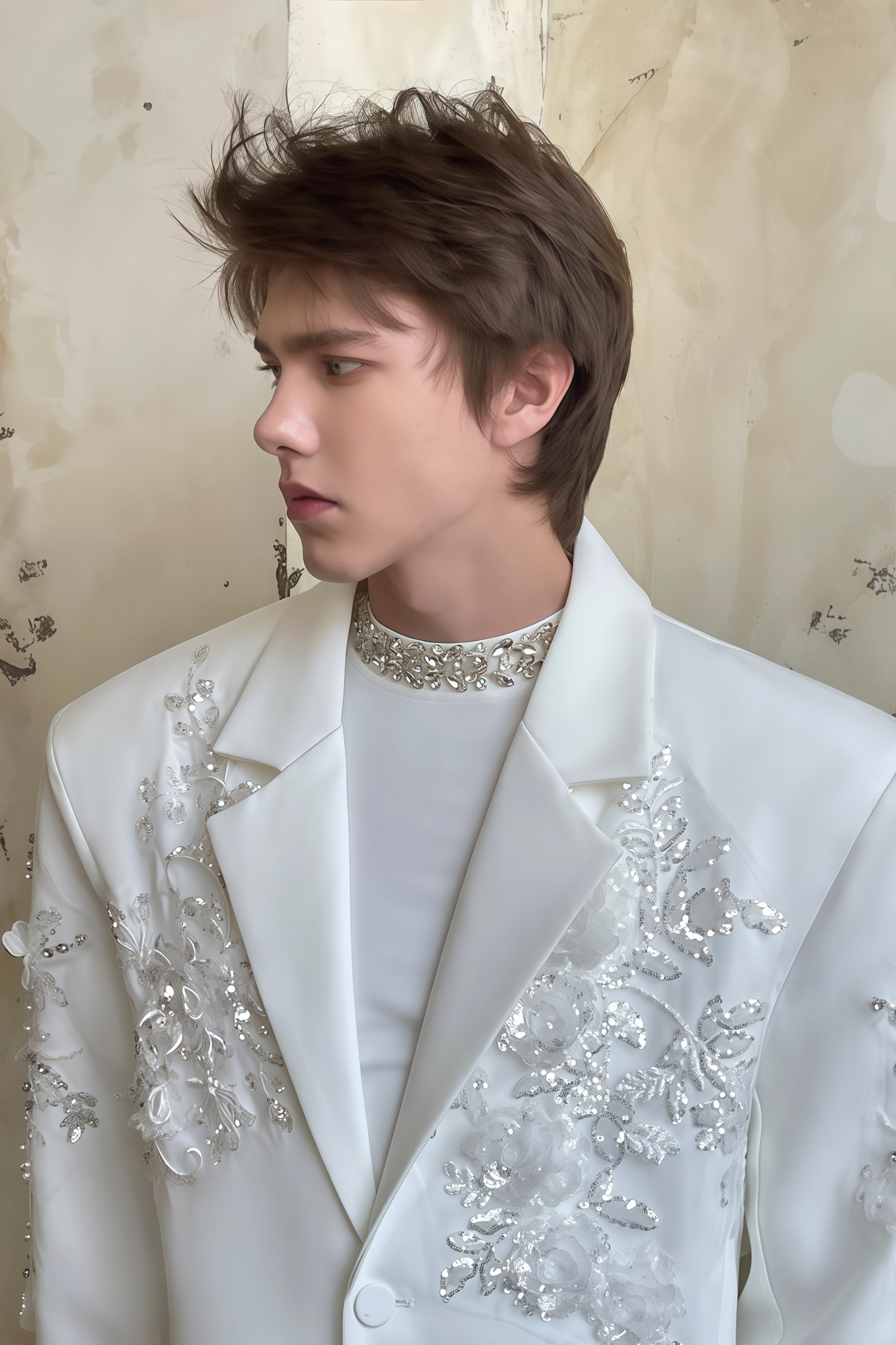 Dante white crystal-embellished floral blazer