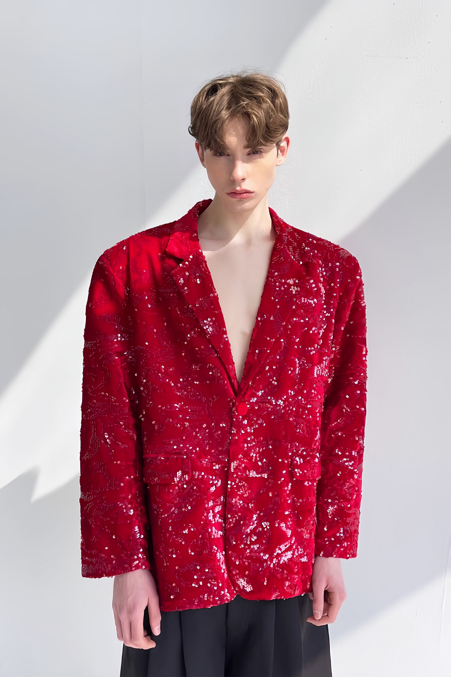 Matteo red sequin-embellishment blazer