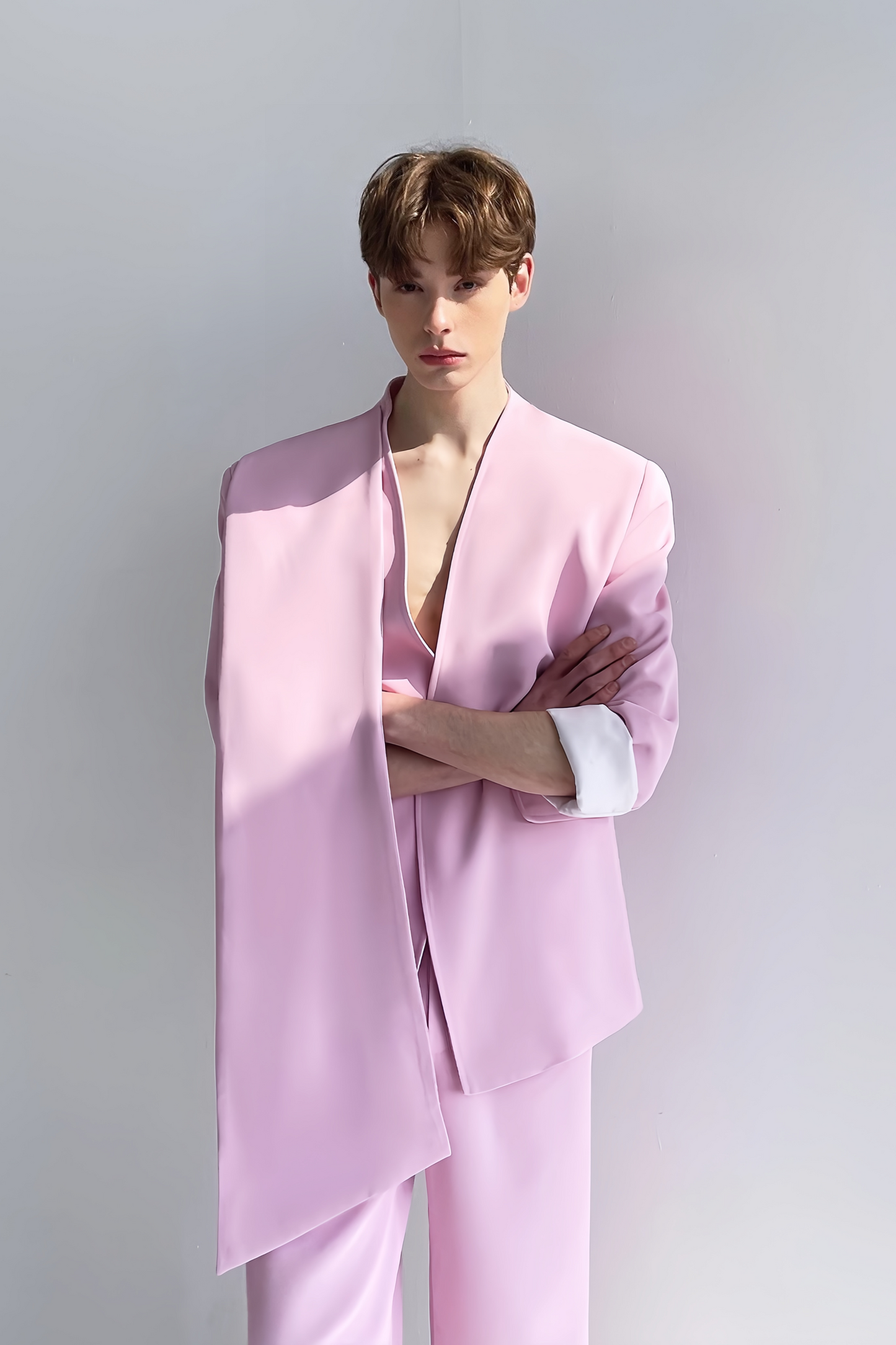 Basile pink wrap-style suit