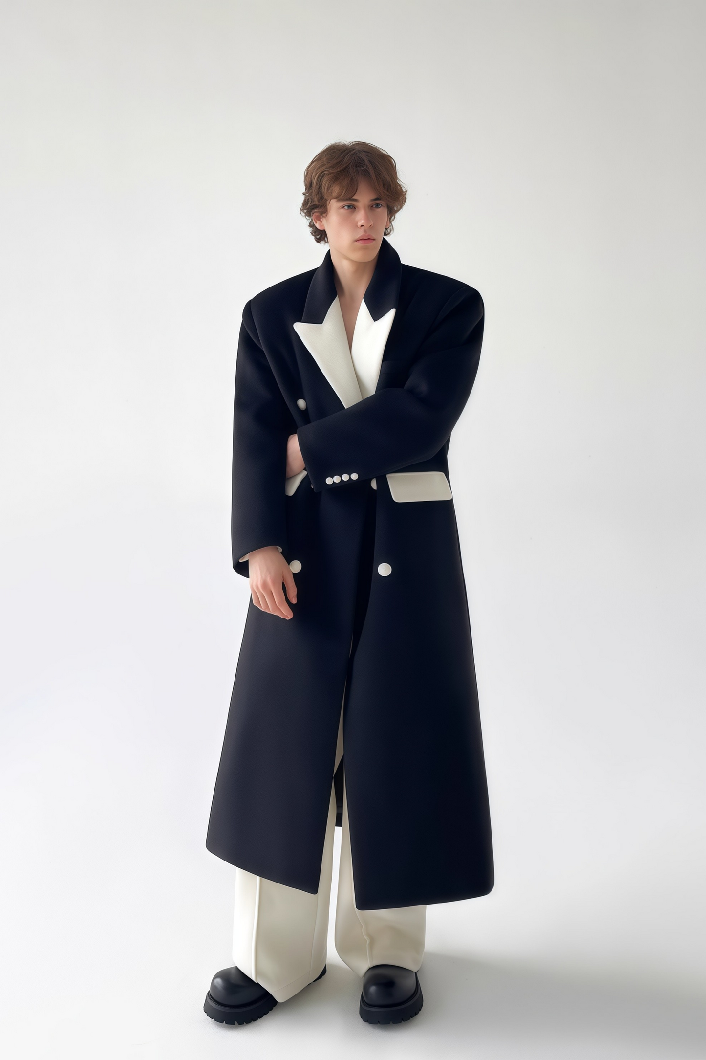 August contrast-color maxi coat