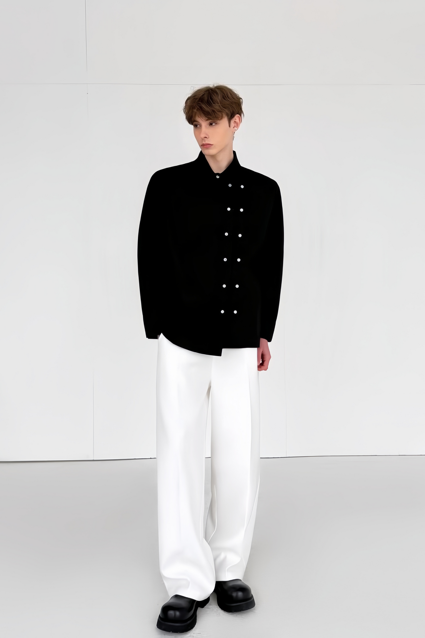 Henri black double-breasted shirt